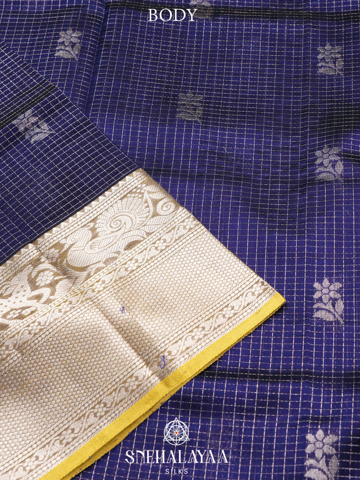 Navy Blue Kuppadam Silk Cotton Saree with Zari Border