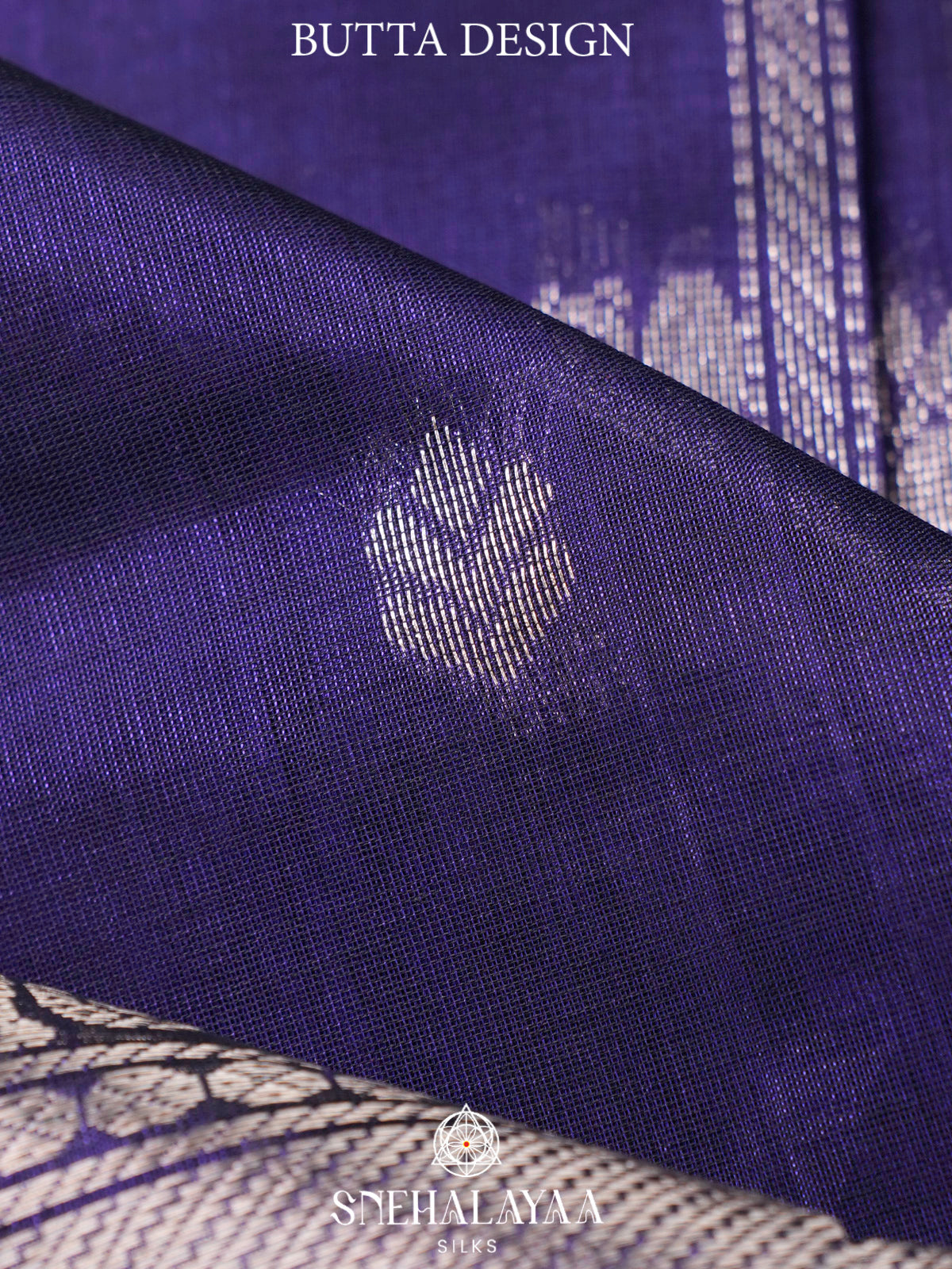 Ink Blue Kuppadam Silk Cotton Saree with Silver Zari Border
