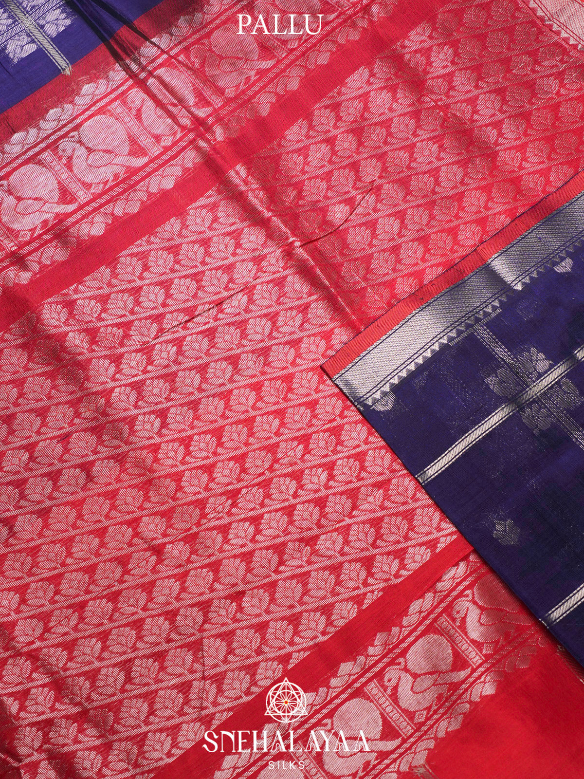 Ink Blue Kuppadam Silk Cotton Saree with Silver Zari Border