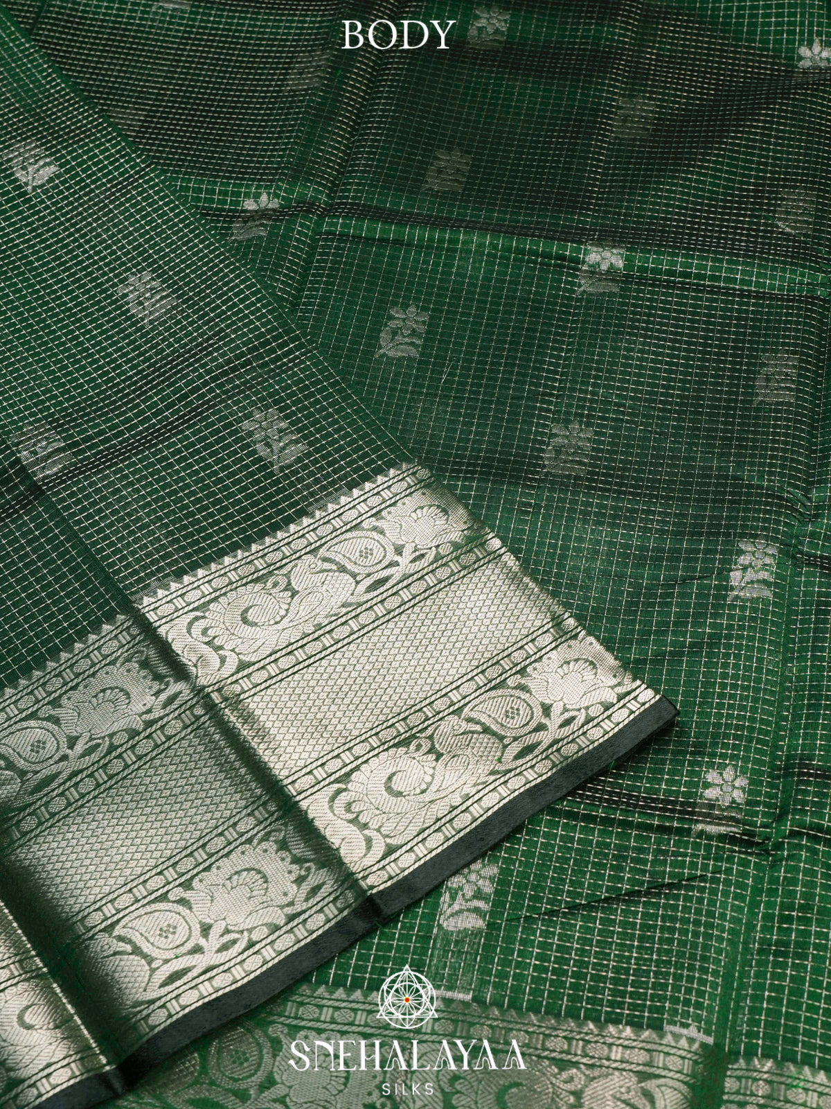 Green Kuppadam Silk Cotton Saree with Silver Zari Border