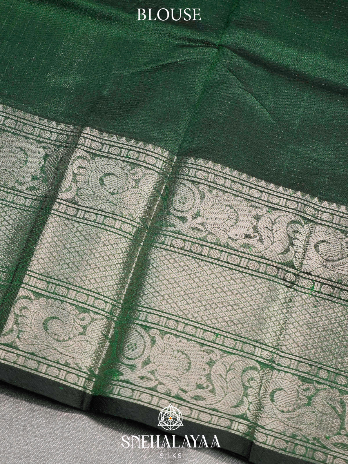 Green Kuppadam Silk Cotton Saree with Silver Zari Border