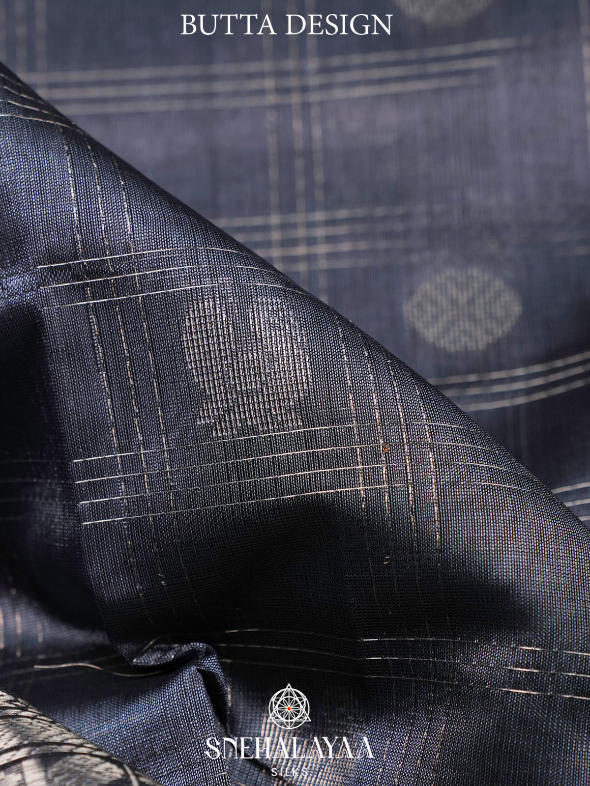 Jet Black Kuppadam Silk Cotton Saree with Silver Zari Border