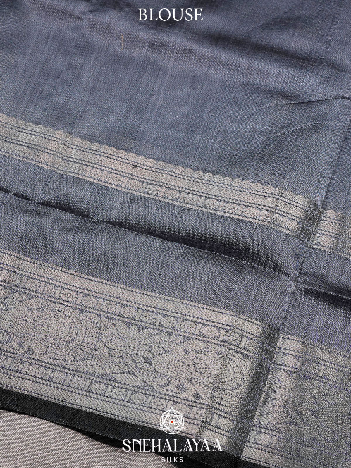Jet Black Kuppadam Silk Cotton Saree with Silver Zari Border