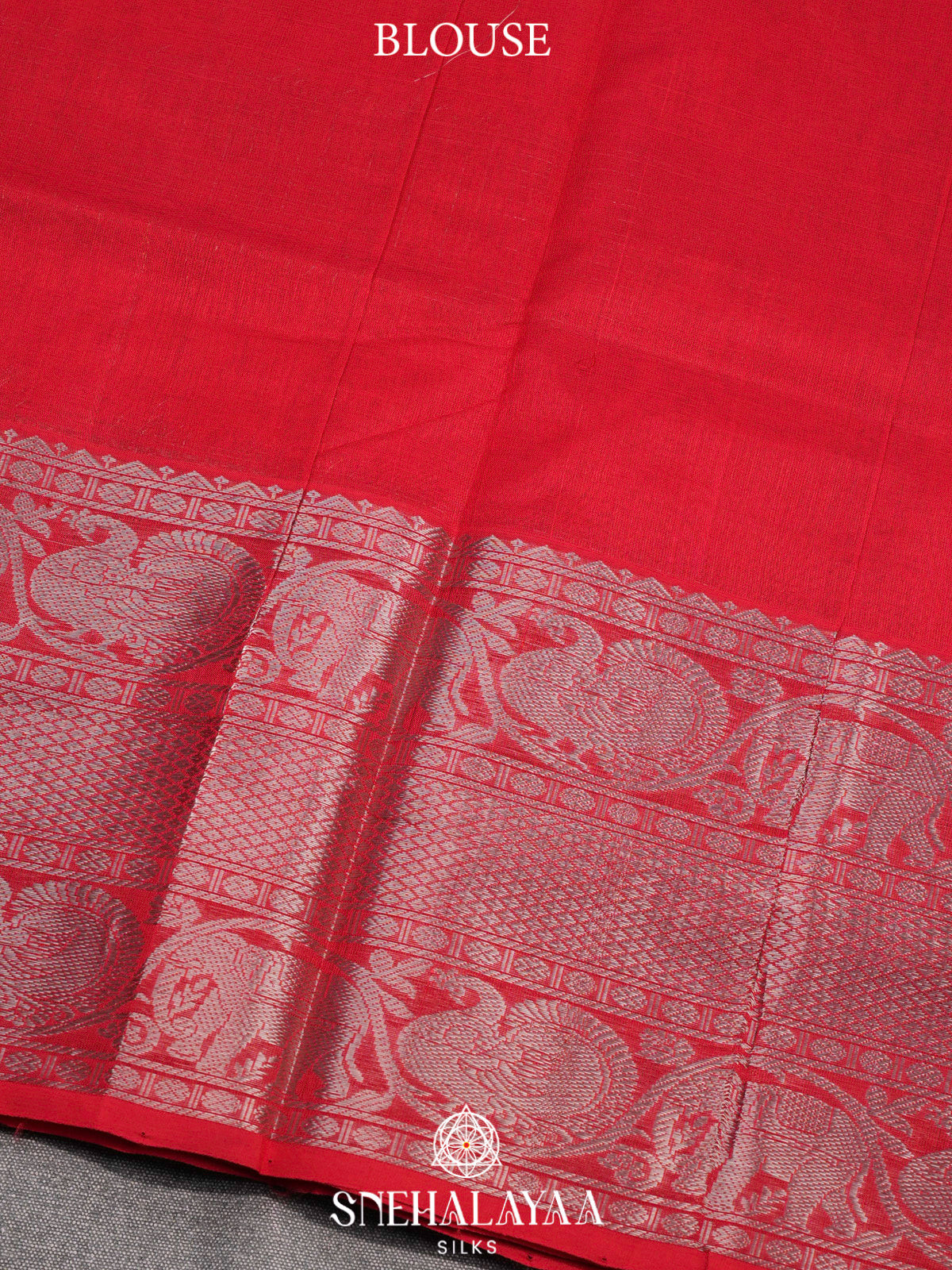 Chilli Red Kuppadam Silk Cotton Saree with Silver Zari Border