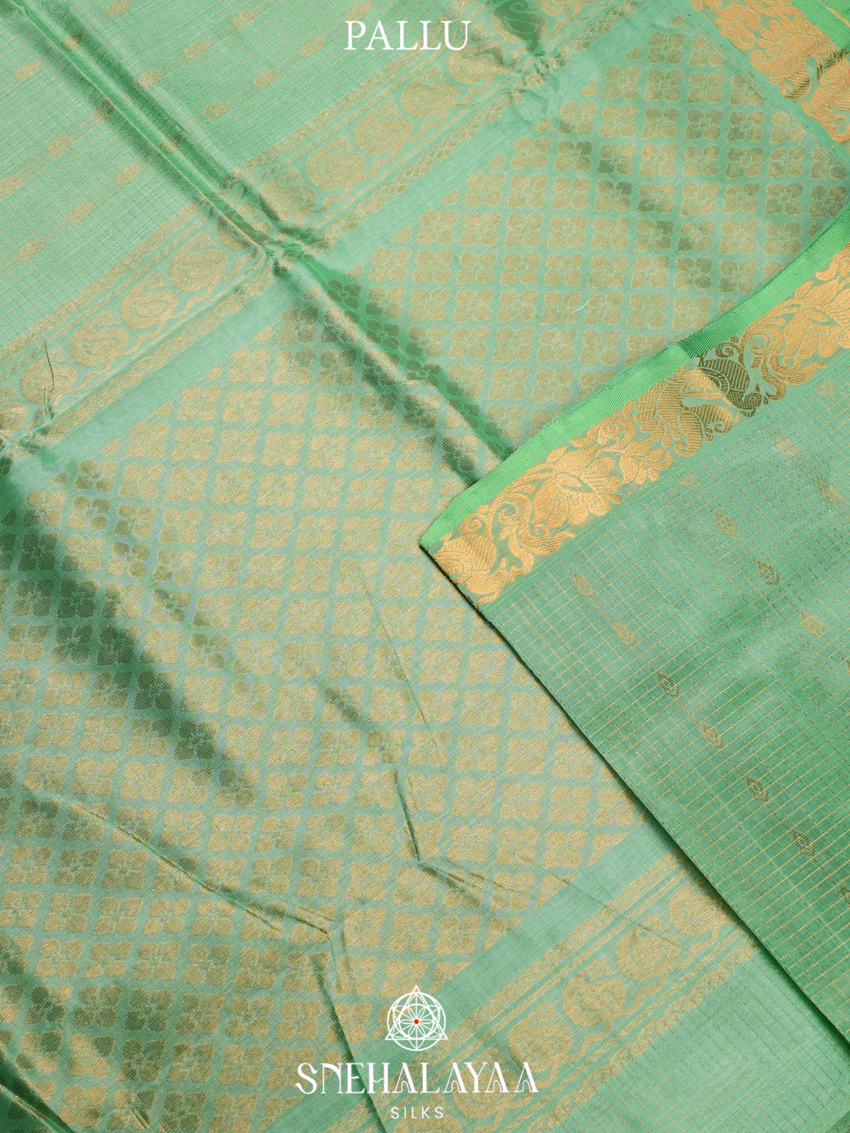 Pastel Green Kuppadam Silk Cotton Saree with Golden Zari Border