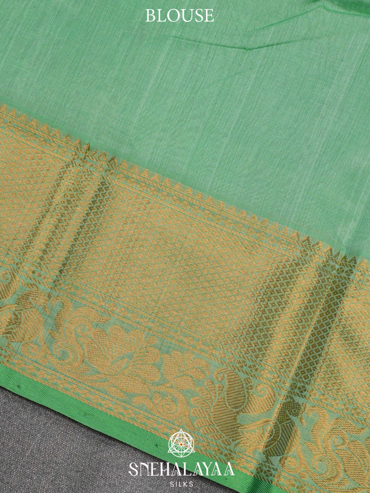 Pastel Green Kuppadam Silk Cotton Saree with Golden Zari Border