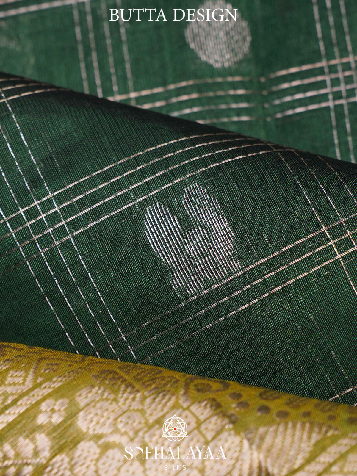 Bottle Green Kuppadam Silk Cotton Saree with Golden Zari Border
