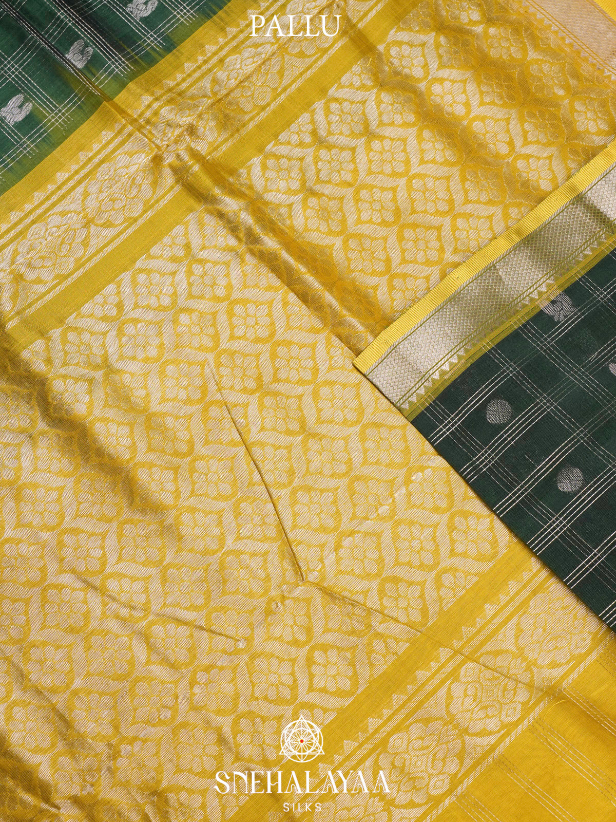 Bottle Green Kuppadam Silk Cotton Saree with Golden Zari Border
