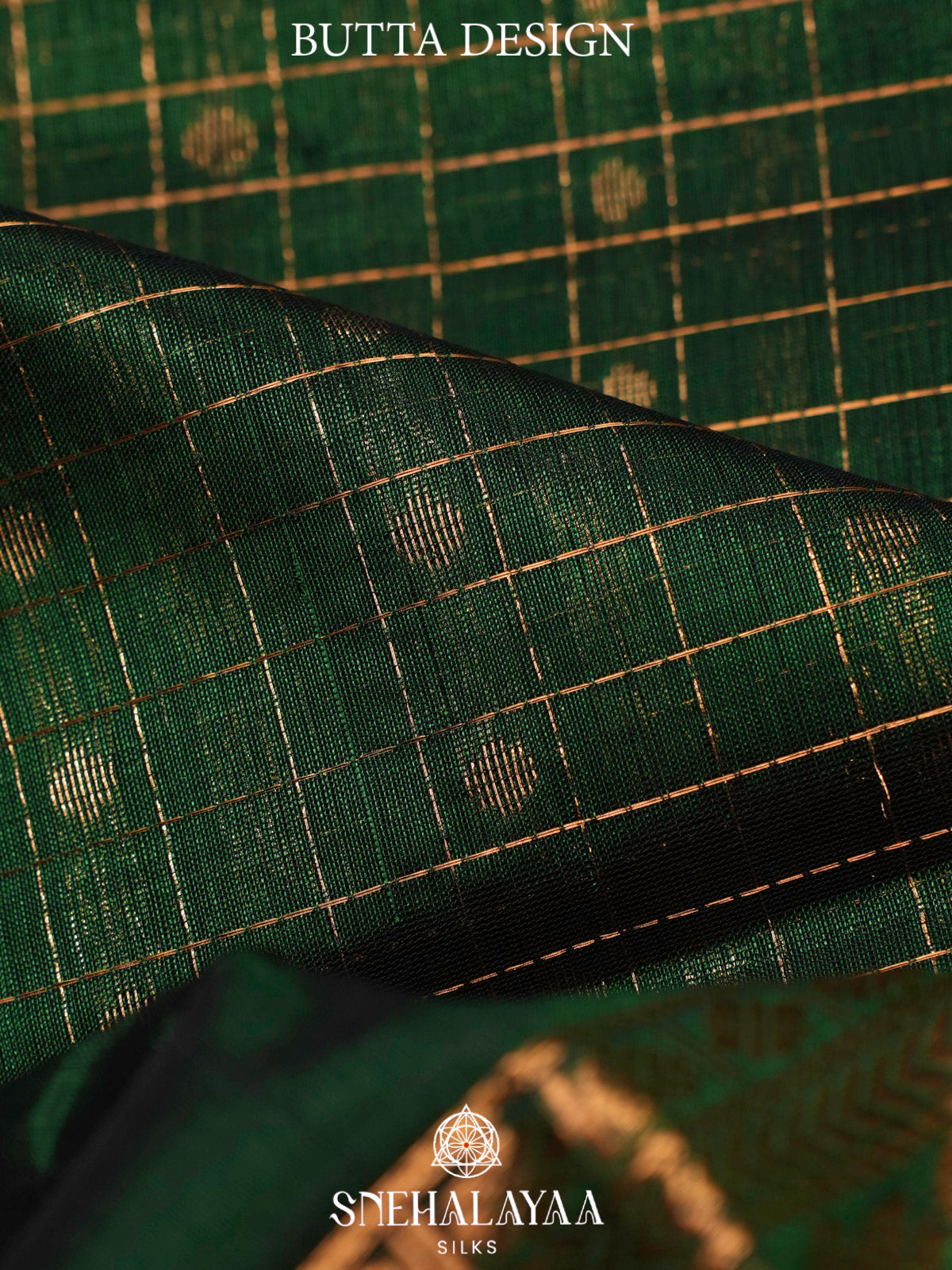 Forest Green Kuppadam Silk Cotton Saree with Golden Zari Border