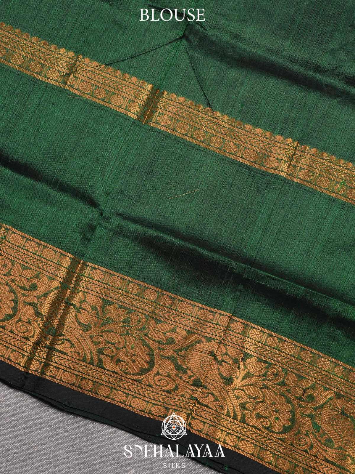 Forest Green Kuppadam Silk Cotton Saree with Golden Zari Border
