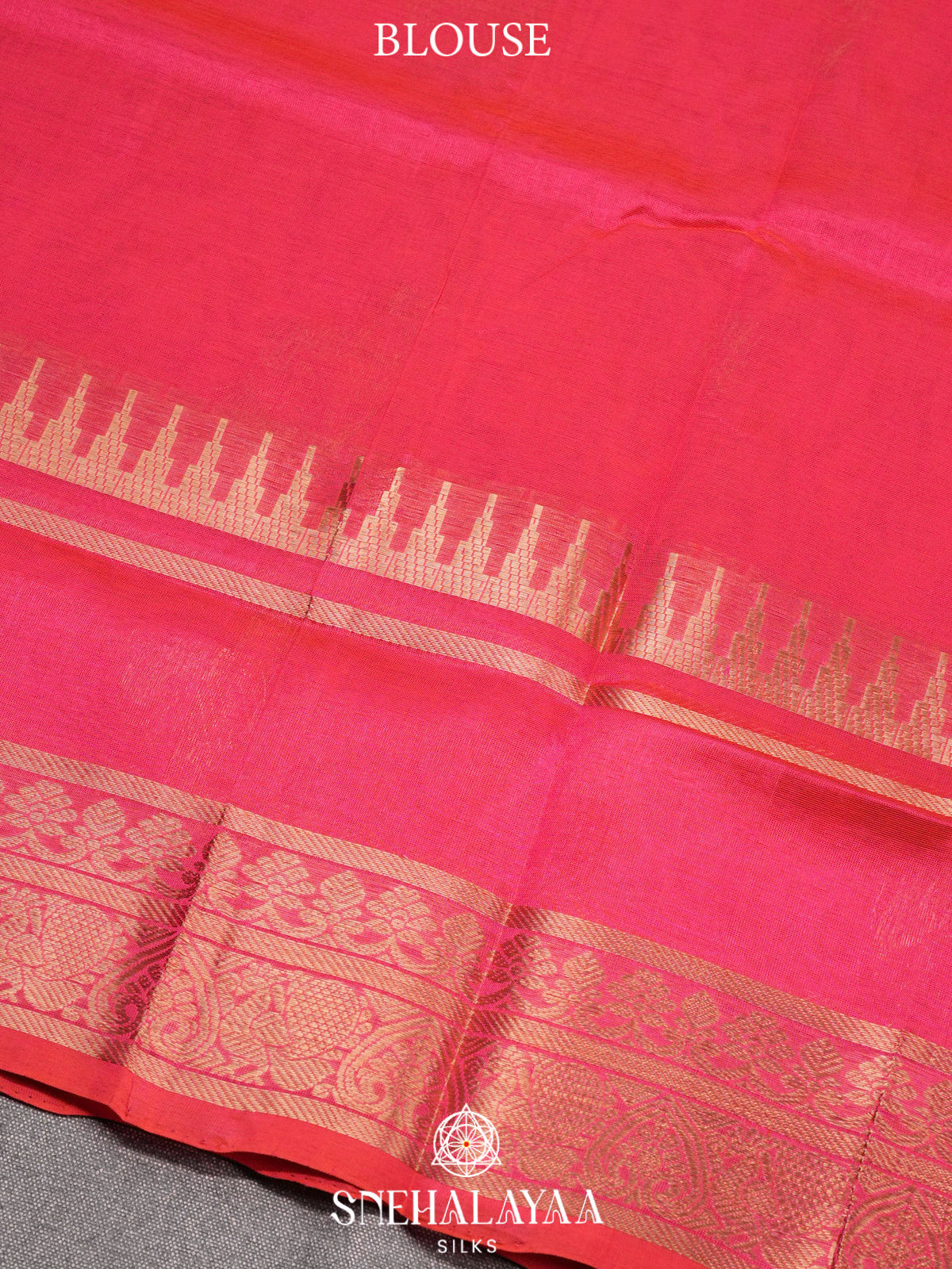Coral Pink Kuppadam Silk Cotton Saree with Golden Zari Border