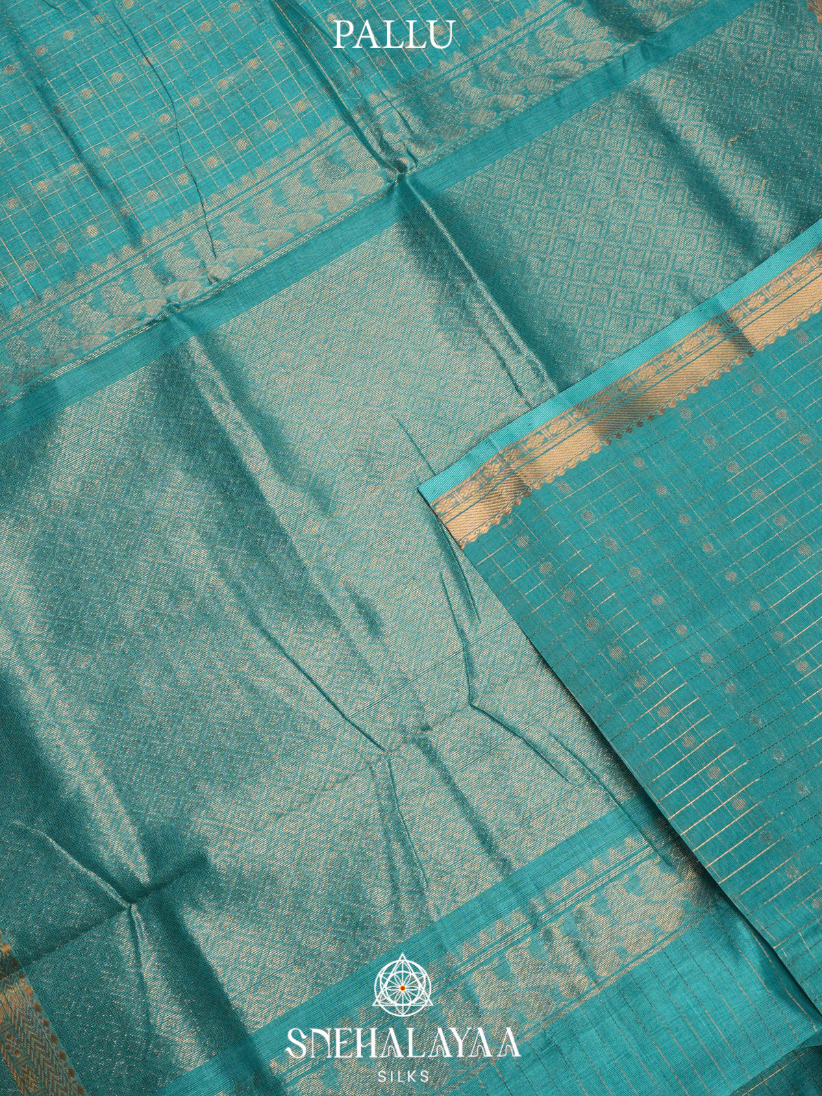 Sea Green Kuppadam Silk Cotton Saree with Golden Zari Border
