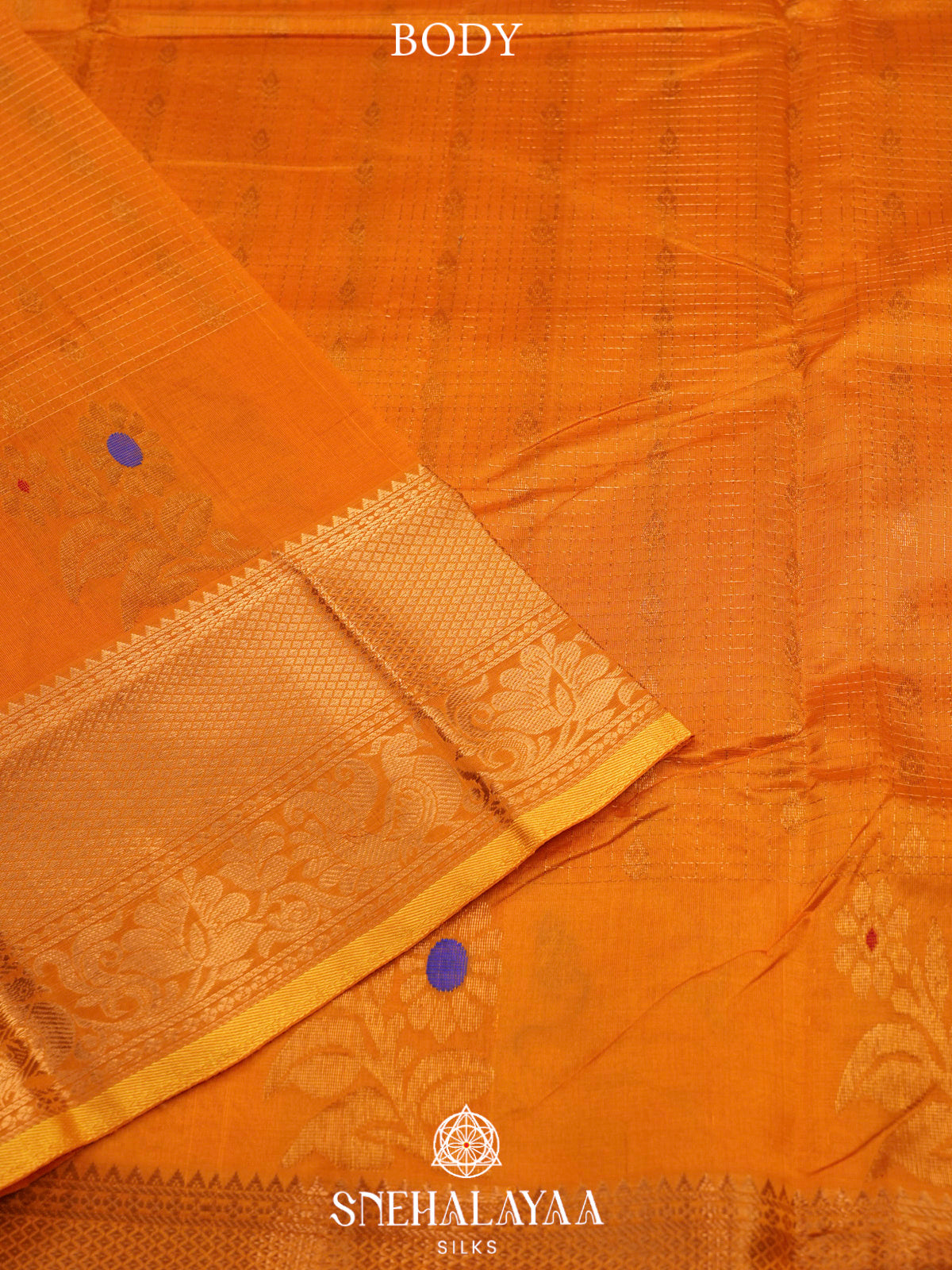 Orange Kuppadam Silk Cotton Saree with Traditional Zari Border
