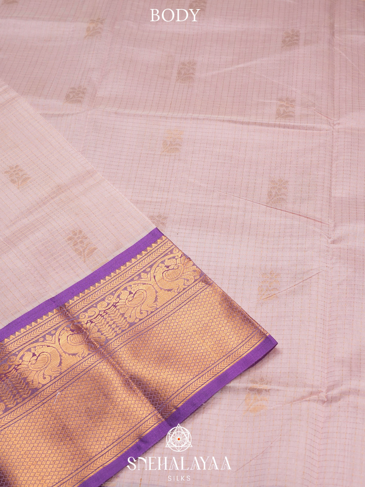 Pale Pink Kuppadam Silk Cotton Saree with Purple Zari Border