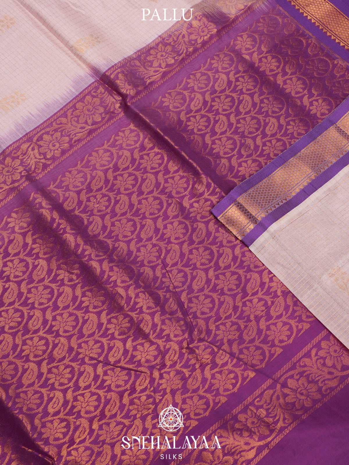 Pale Pink Kuppadam Silk Cotton Saree with Purple Zari Border