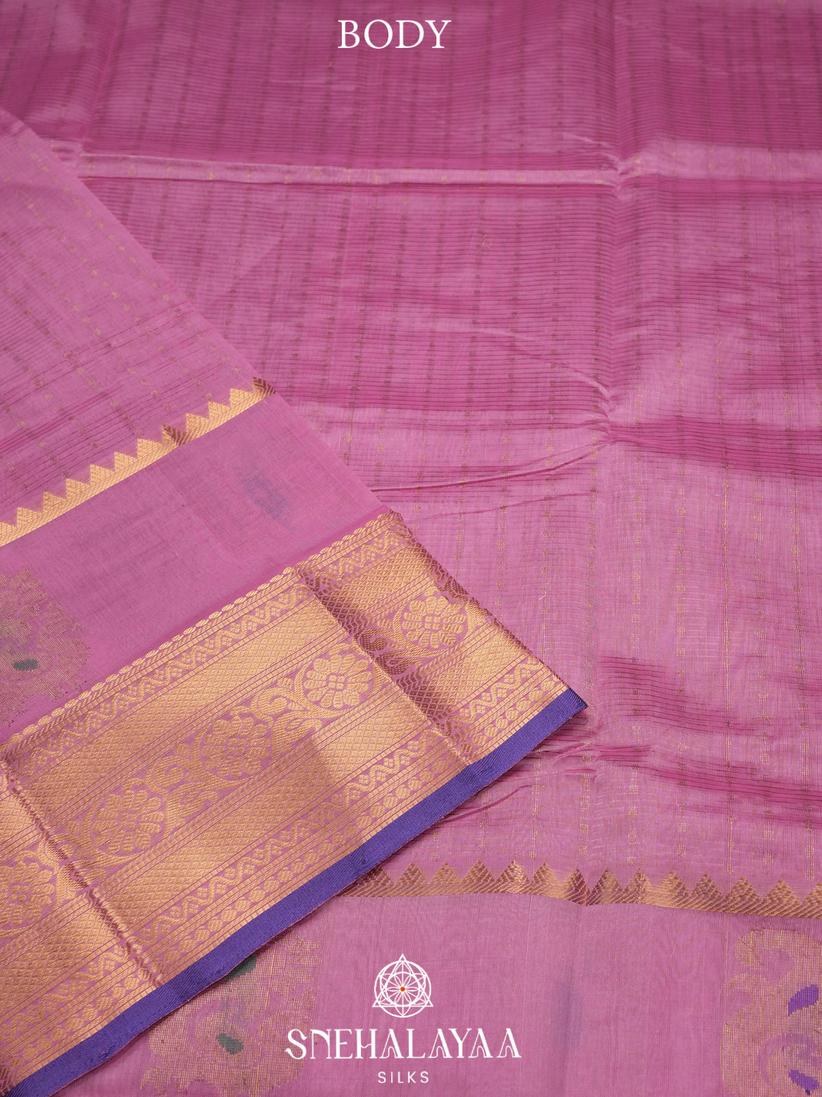 Pink Kuppadam Silk Cotton Saree with Purple Floral Zari Border