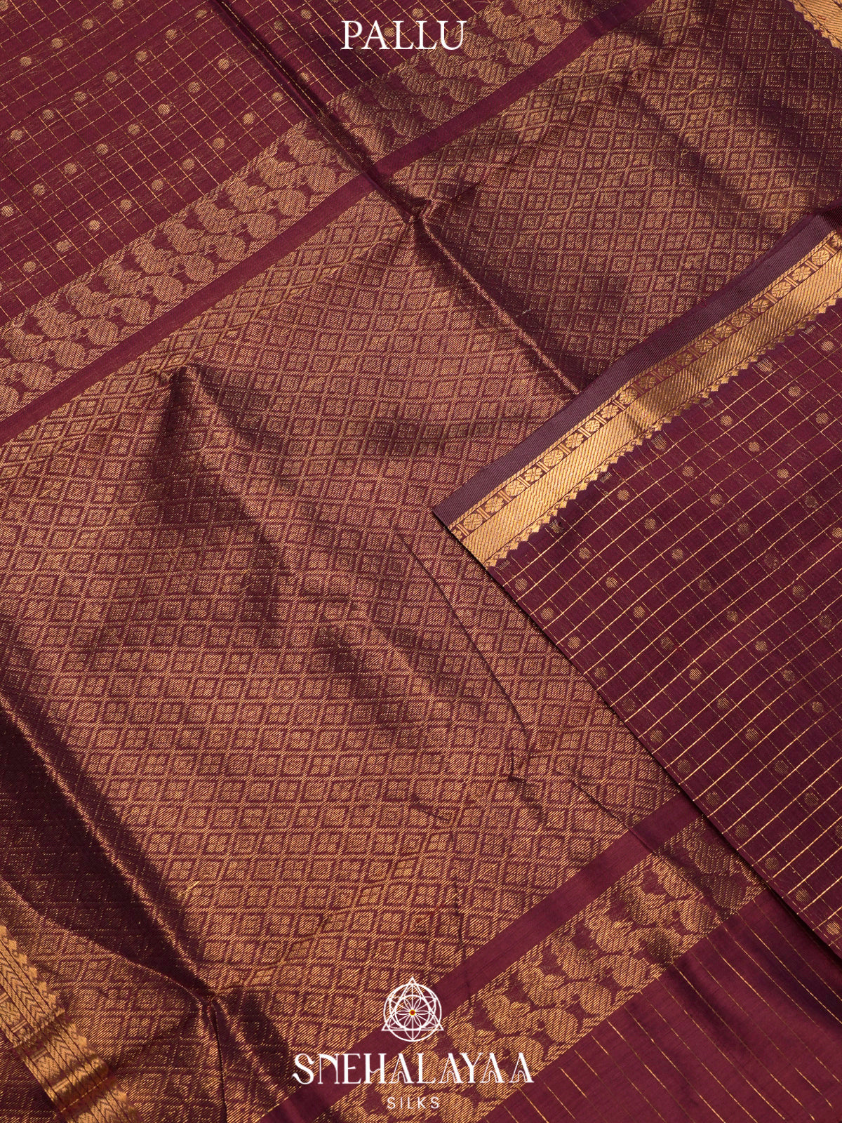 Maroon Kuppadam Silk Cotton Saree with Peacock Zari Border