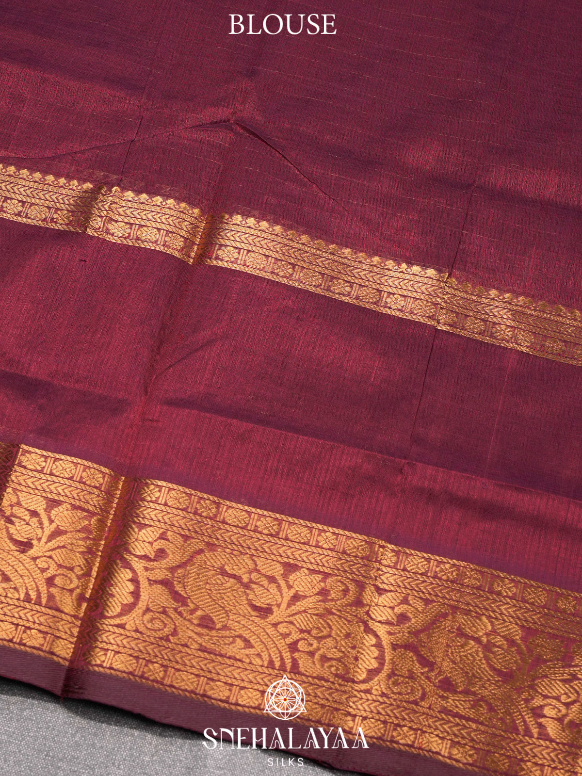 Maroon Kuppadam Silk Cotton Saree with Peacock Zari Border
