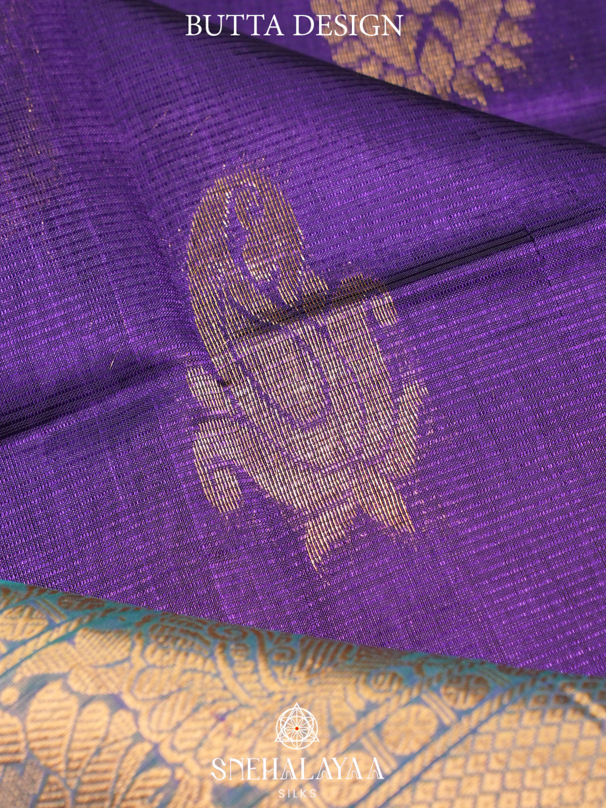 Purple Kuppadam Silk Cotton Saree with Sea Green Peacock Border