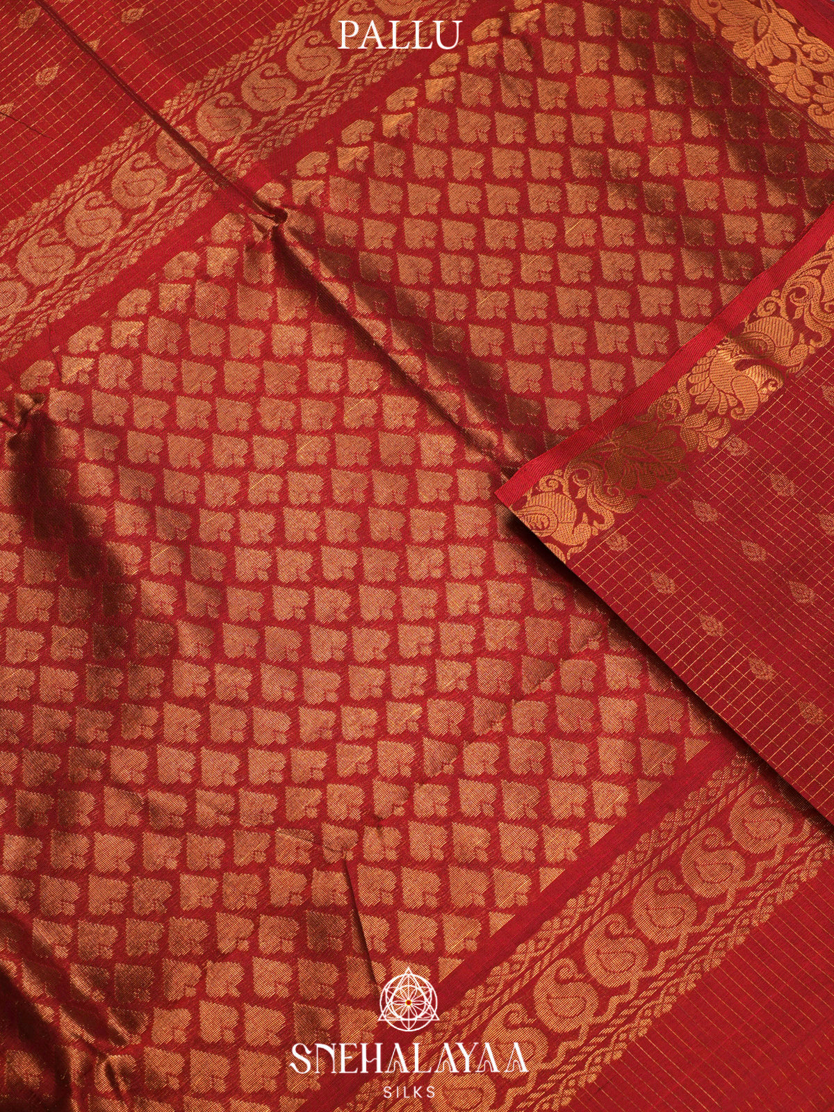 Crimson Red Kuppadam Silk Cotton Saree with Peacock Zari Border