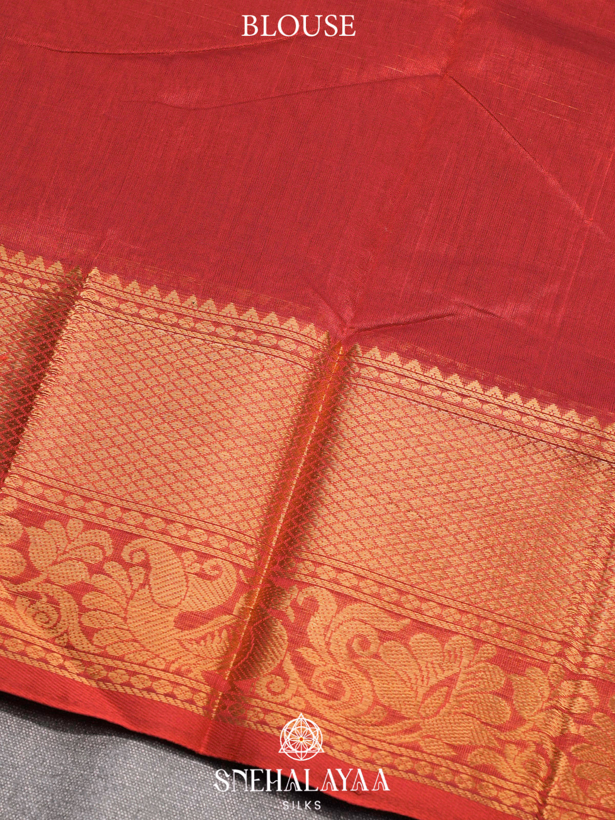 Crimson Red Kuppadam Silk Cotton Saree with Peacock Zari Border