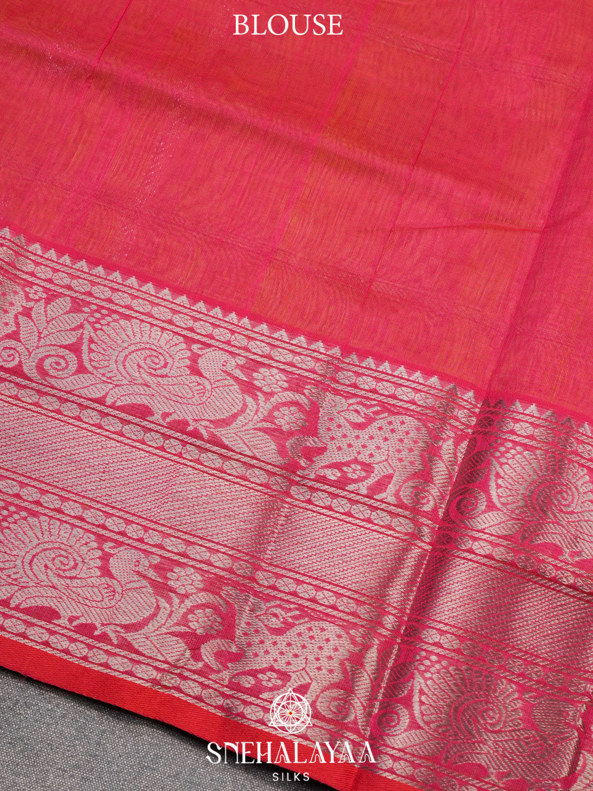 Yellow Kuppadam Silk Cotton Saree with Pink Animal Motif Pallu