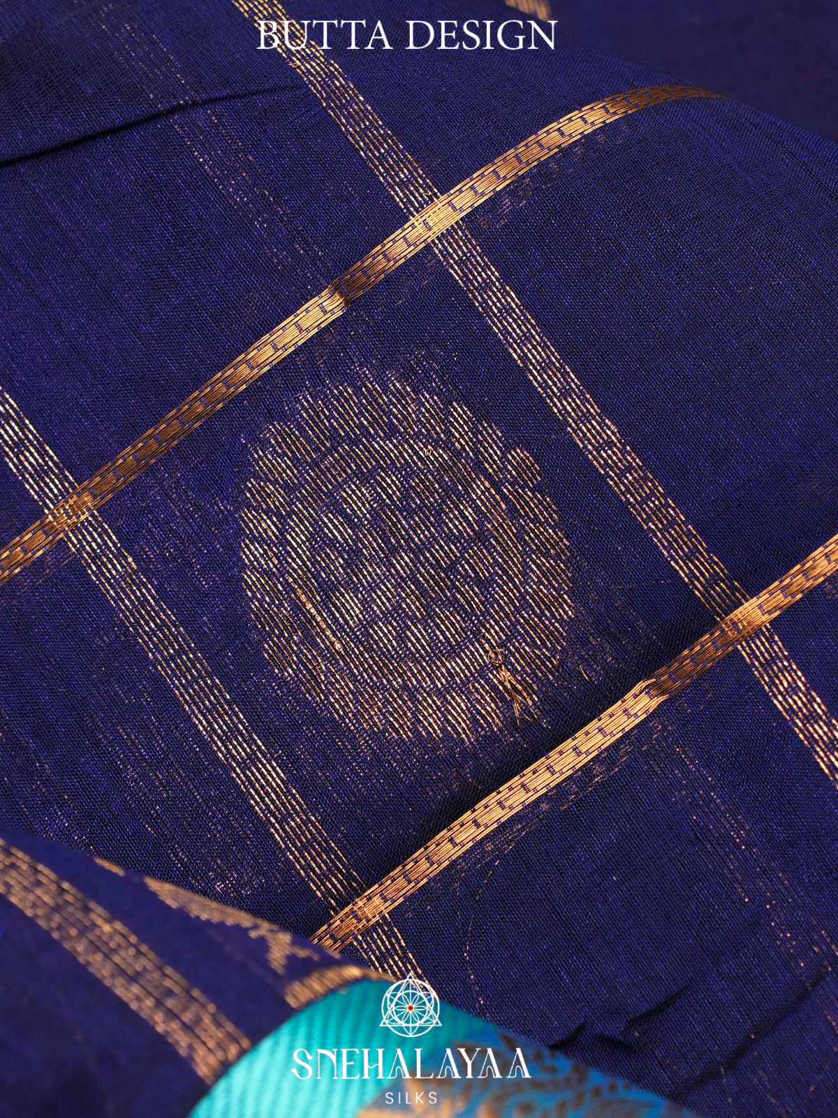Navy Blue Kuppadam Silk Cotton Saree with Elephant Zari Border