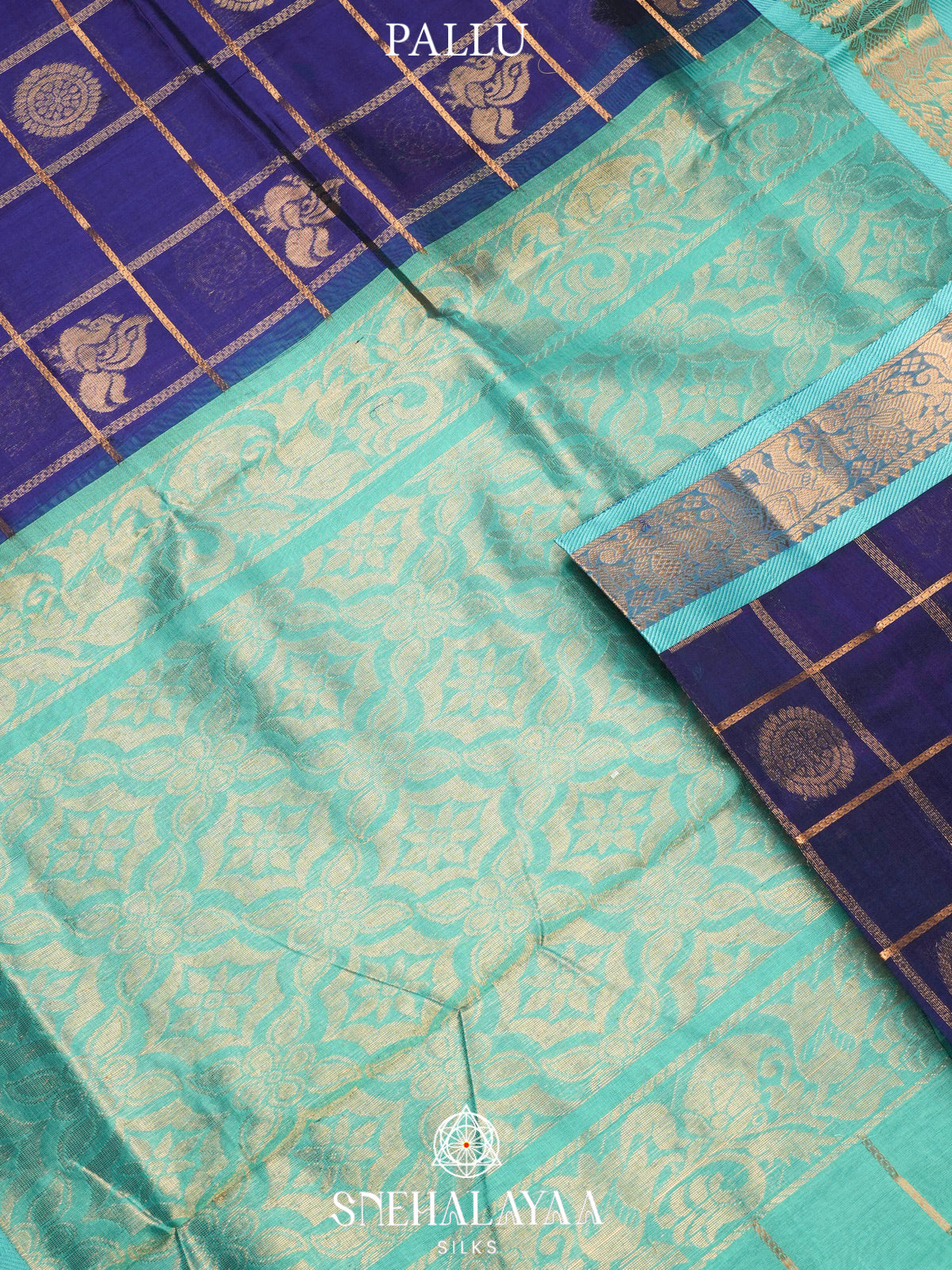 Navy Blue Kuppadam Silk Cotton Saree with Elephant Zari Border
