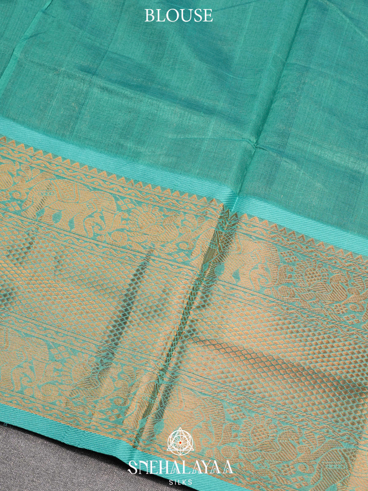 Navy Blue Kuppadam Silk Cotton Saree with Elephant Zari Border
