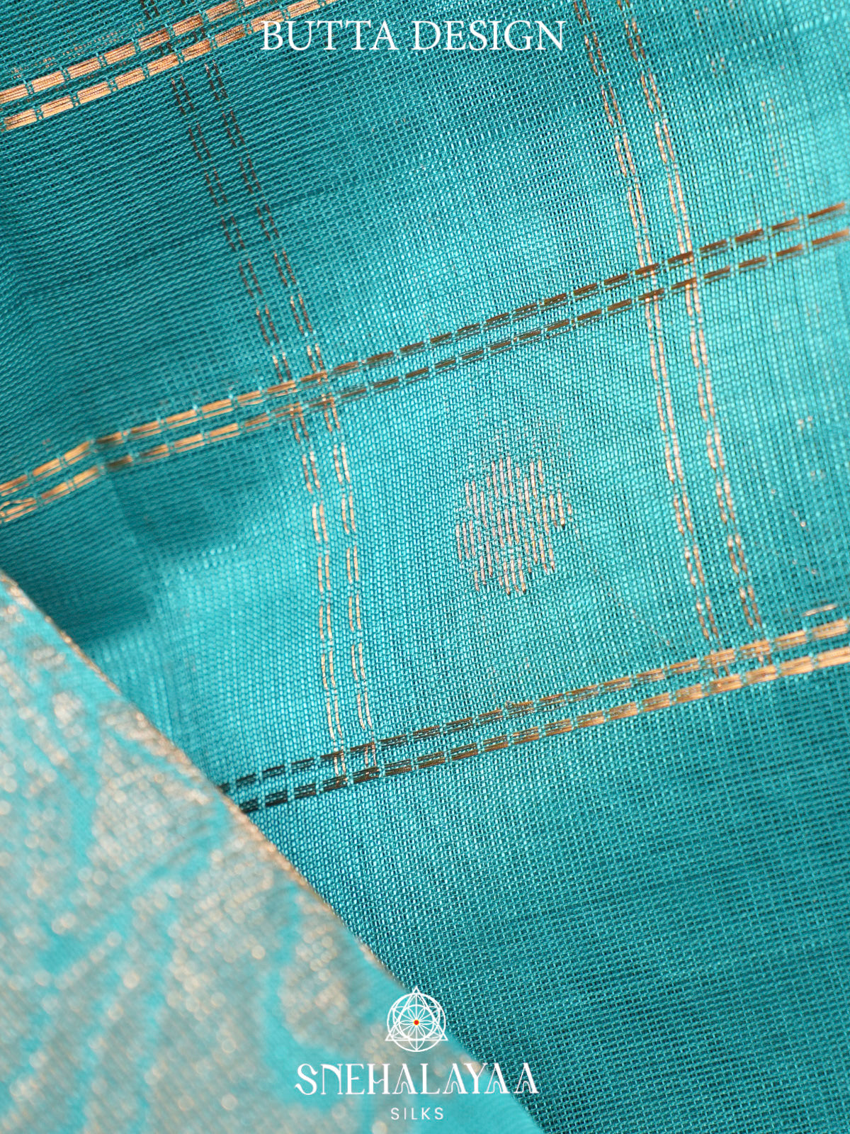 Teal Blue Kuppadam Silk Cotton Saree with Leaf Border