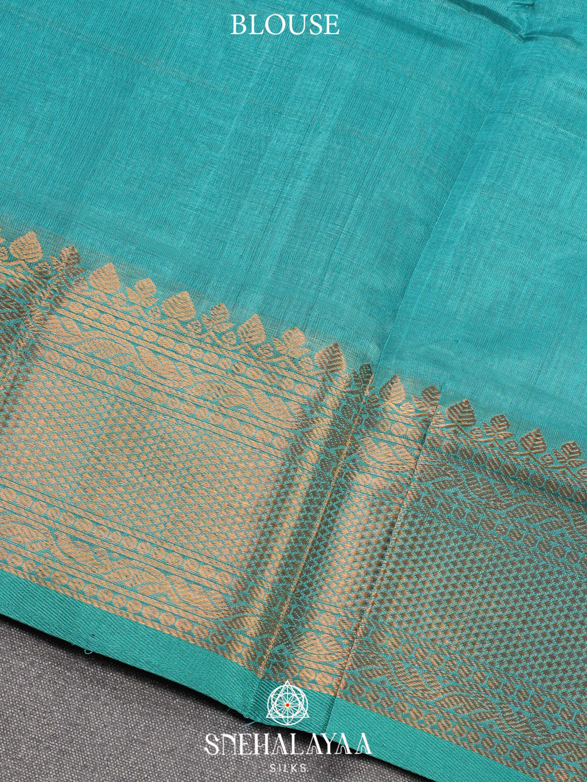 Teal Blue Kuppadam Silk Cotton Saree with Leaf Border