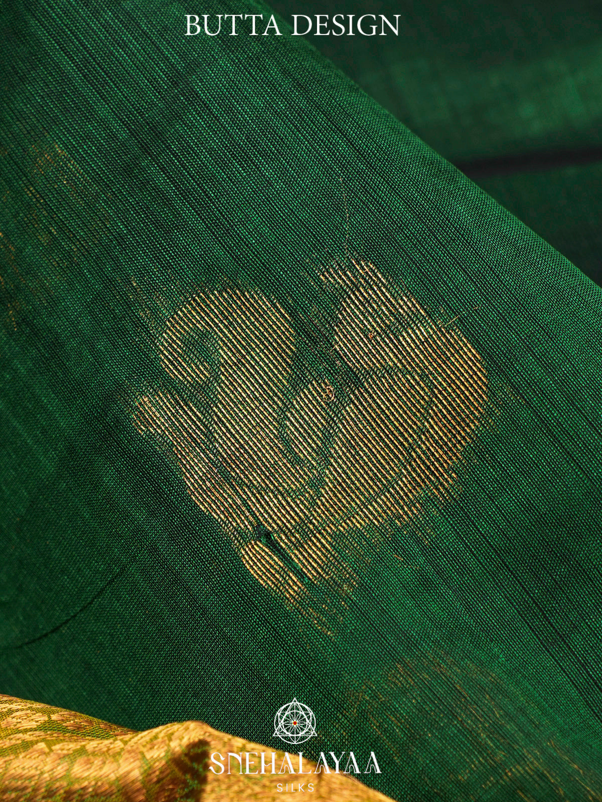Emerald Green Kuppadam Silk Cotton Saree with Mustard Zari Border