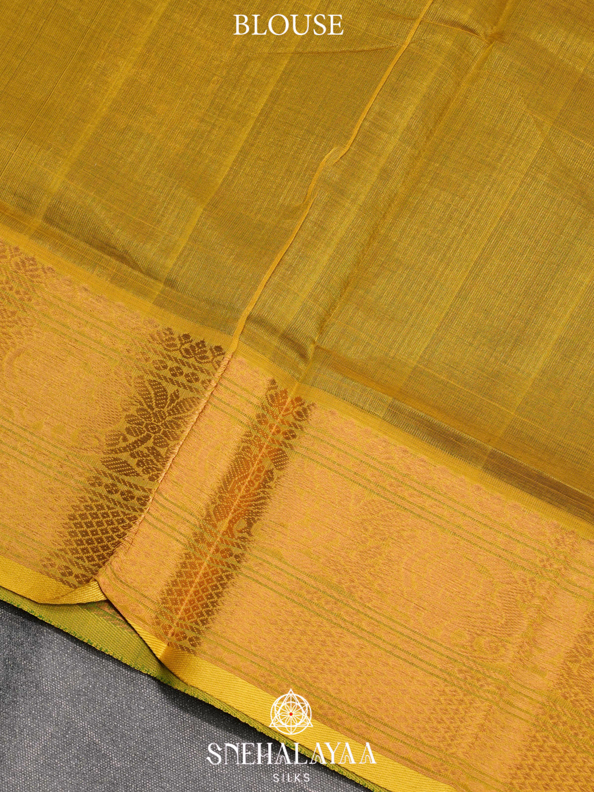 Emerald Green Kuppadam Silk Cotton Saree with Mustard Zari Border