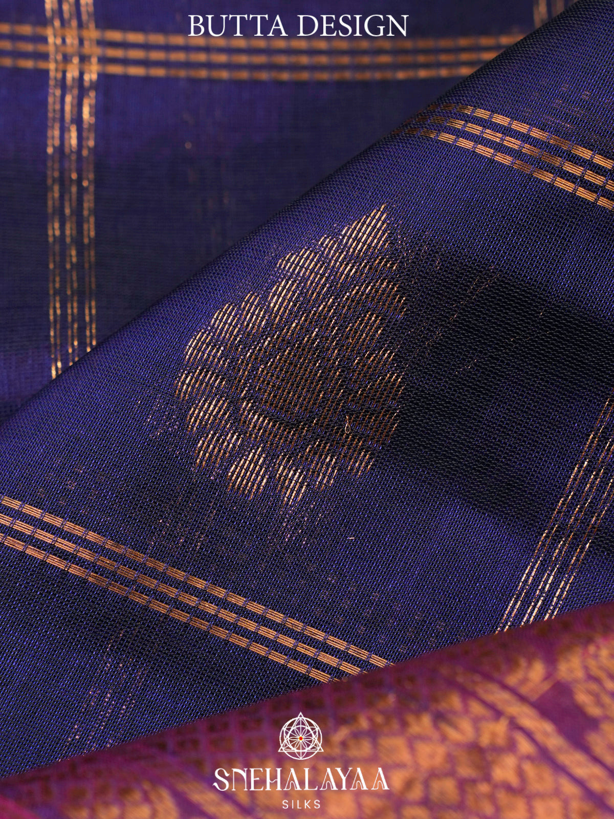 Ink Blue Kuppadam Silk Cotton Saree with Pink Zari Border