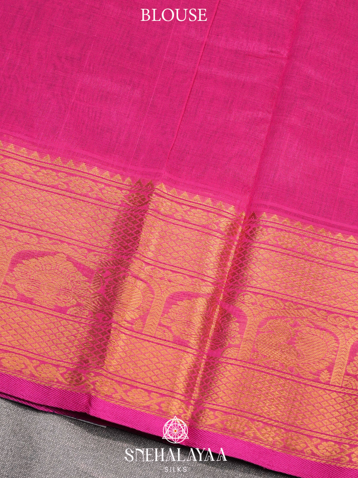 Ink Blue Kuppadam Silk Cotton Saree with Pink Zari Border