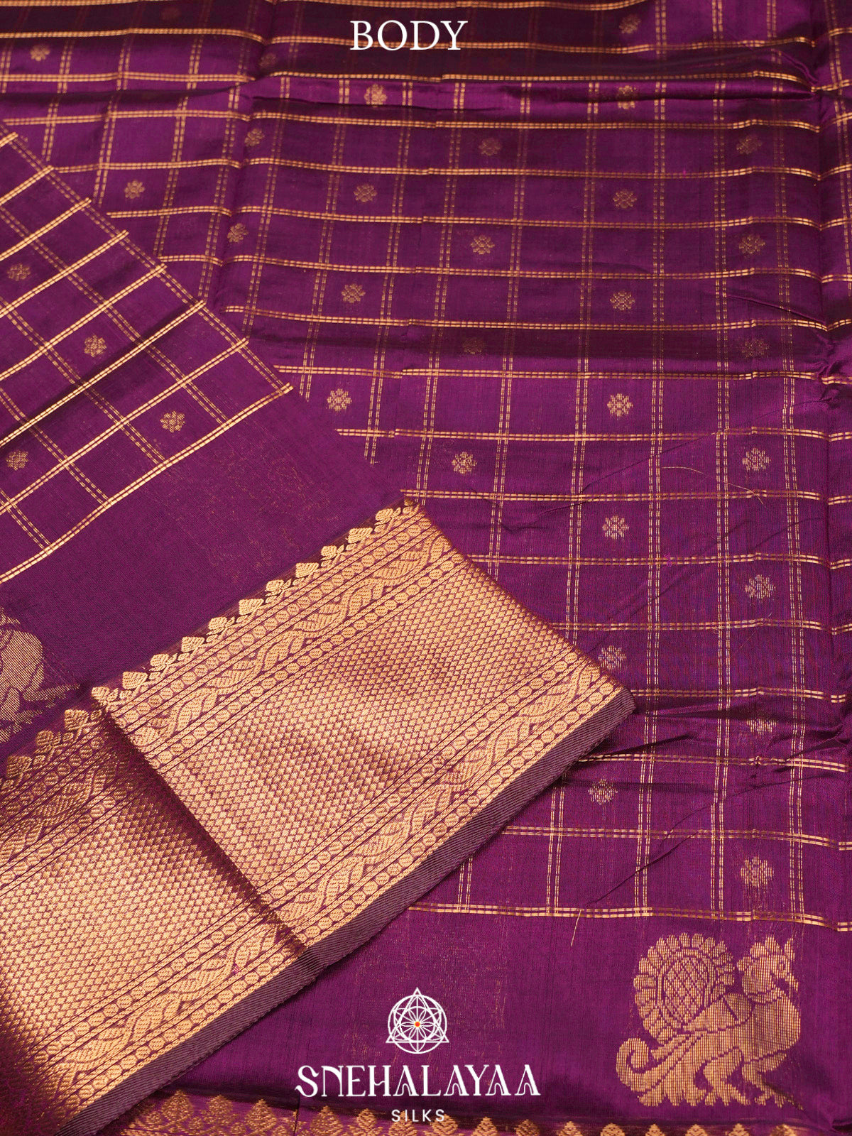 Purple Kuppadam Silk Cotton Saree with Gold Zari Border