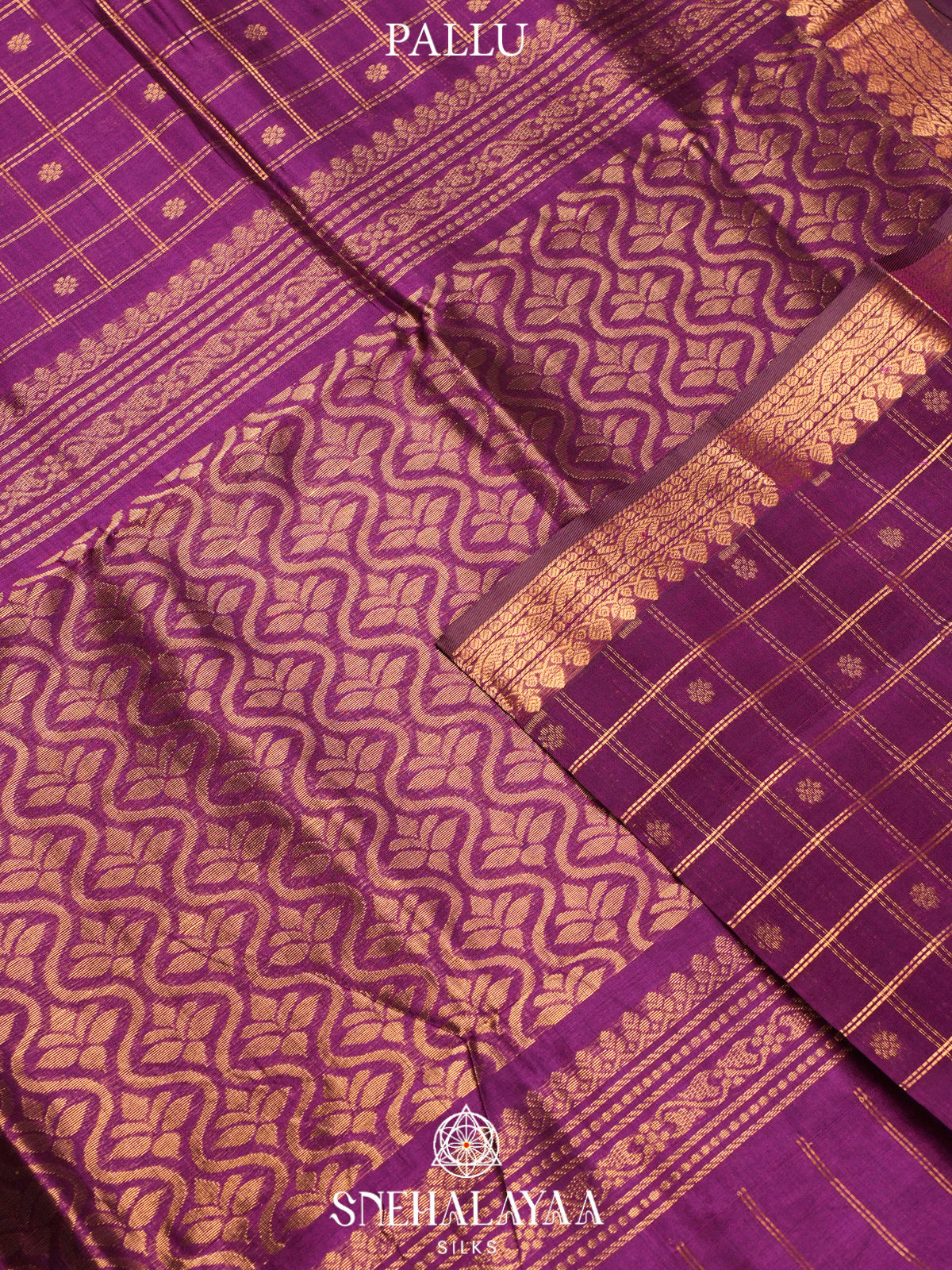 Purple Kuppadam Silk Cotton Saree with Gold Zari Border