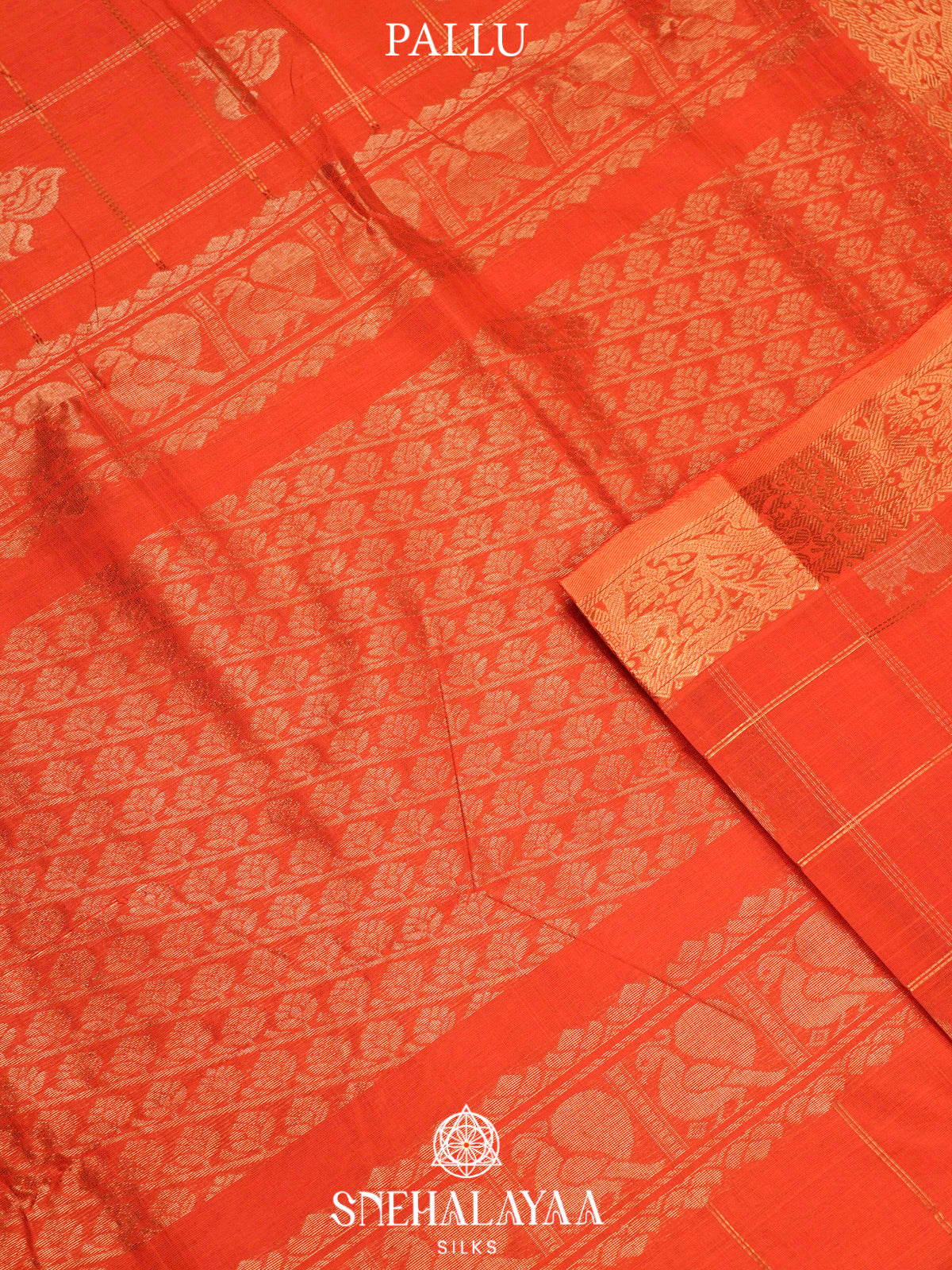 Rust Orange Kuppadam Silk Cotton Saree with Elephant Zari Border