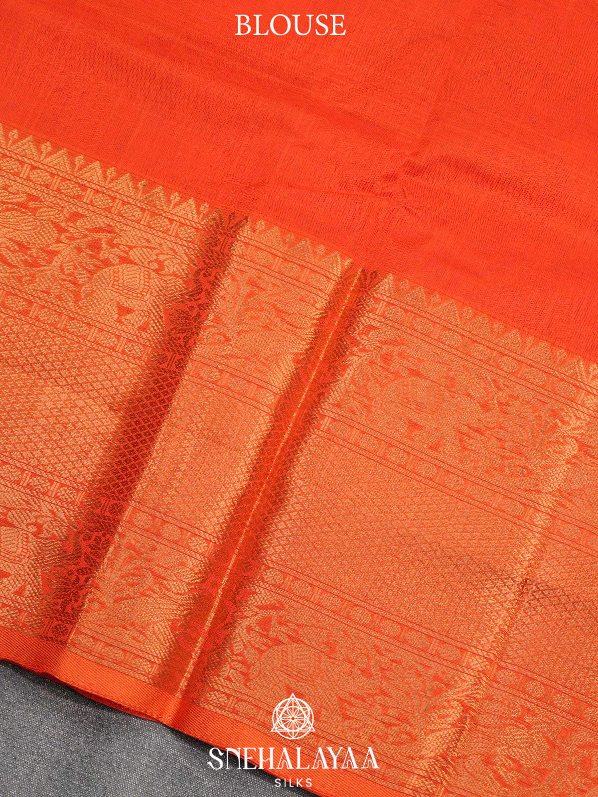 Rust Orange Kuppadam Silk Cotton Saree with Elephant Zari Border