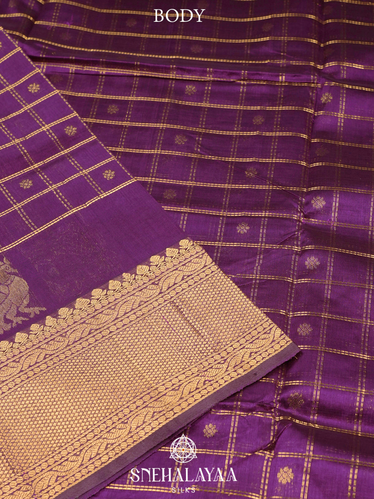 Purple Kuppadam Silk Cotton Saree with Leaf Zari Border