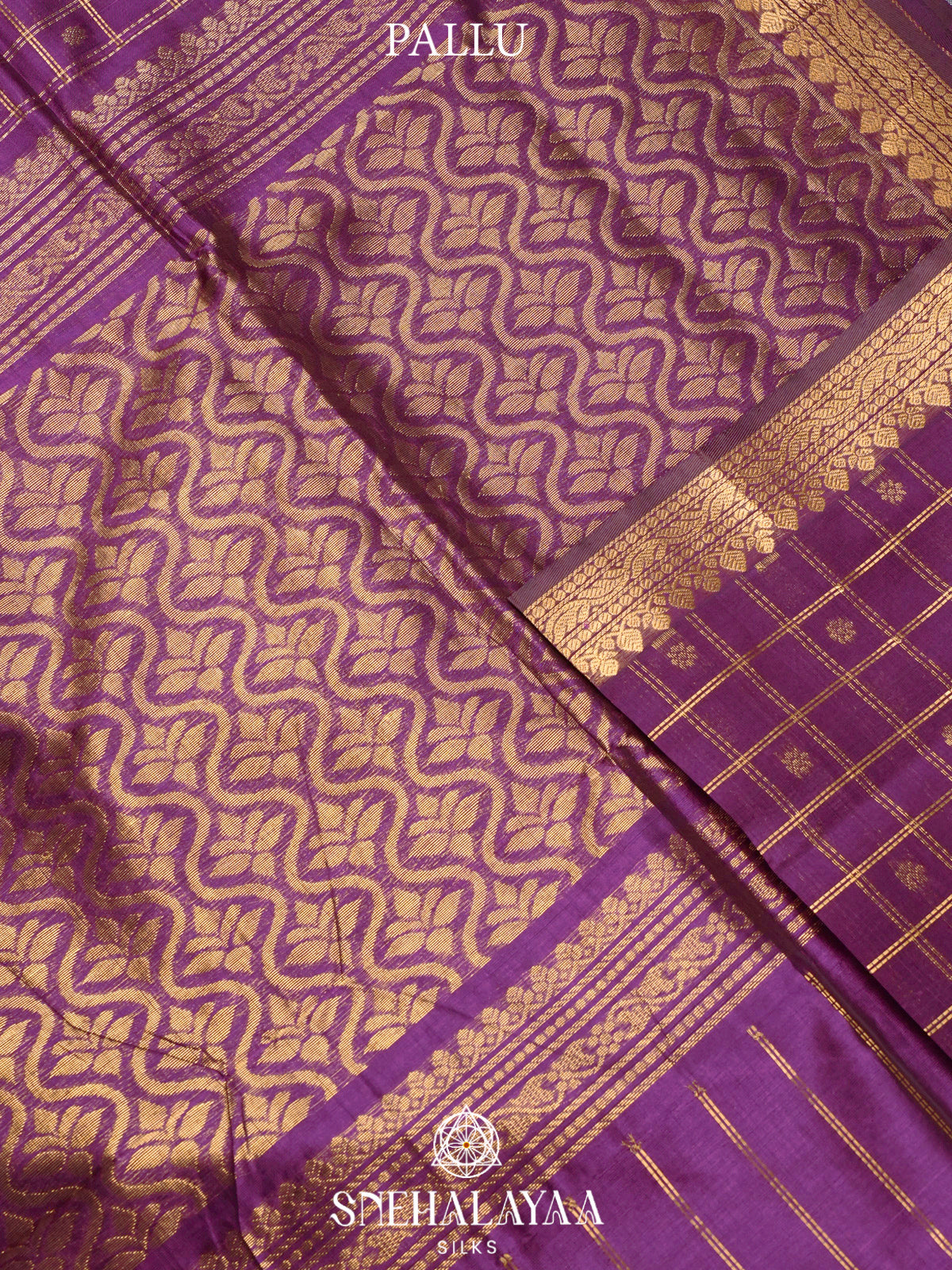 Purple Kuppadam Silk Cotton Saree with Leaf Zari Border