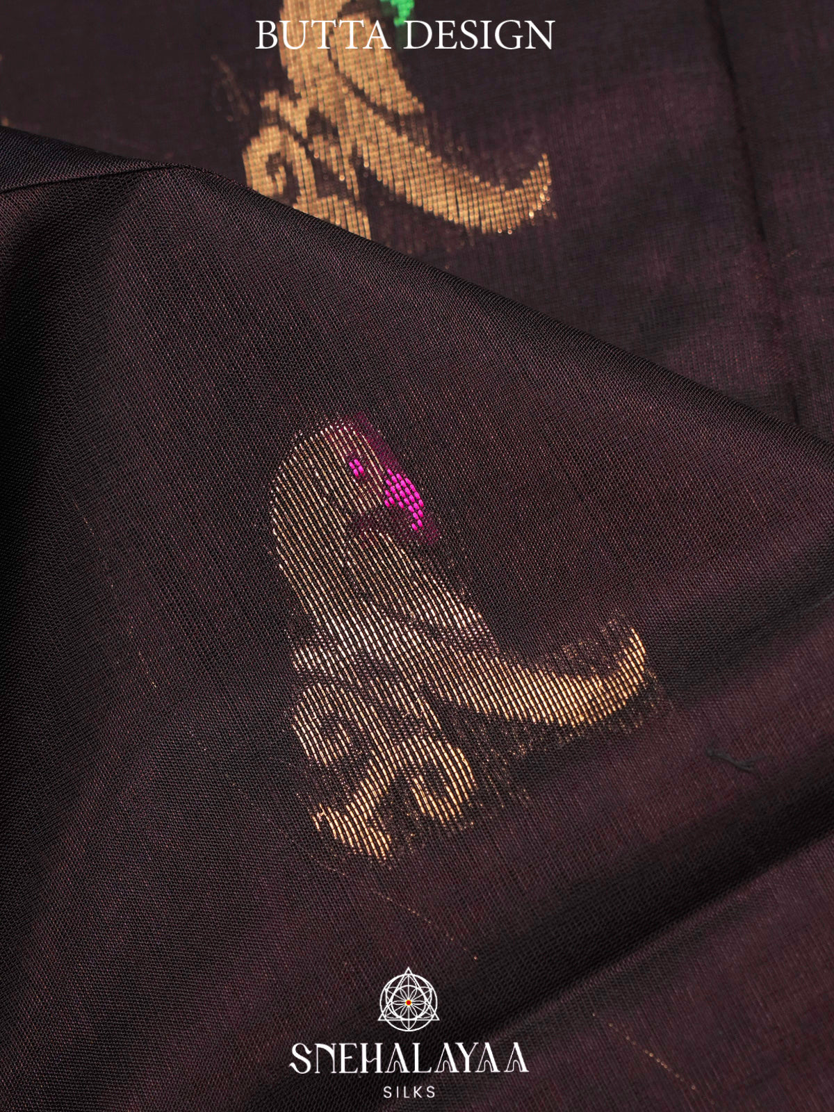 Chocolate Brown Kuppadam Silk Cotton Saree with Peacock Zari Border