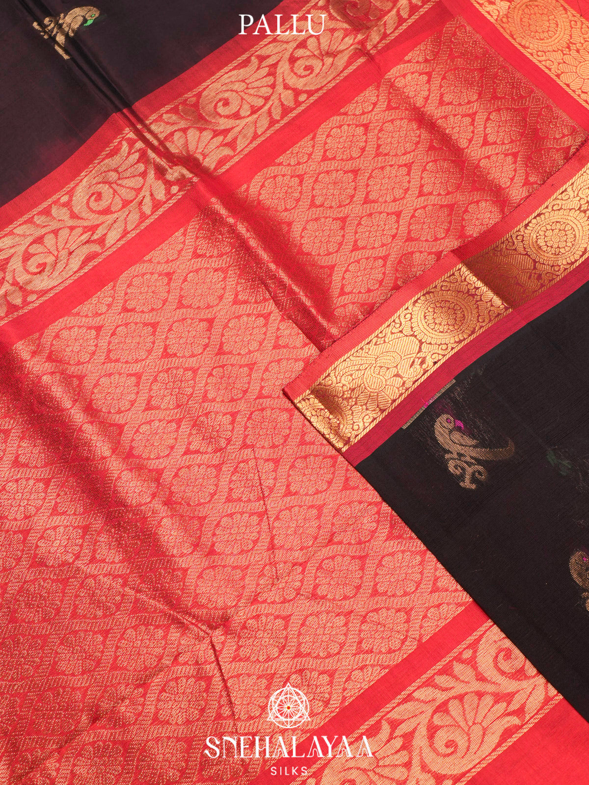 Chocolate Brown Kuppadam Silk Cotton Saree with Peacock Zari Border