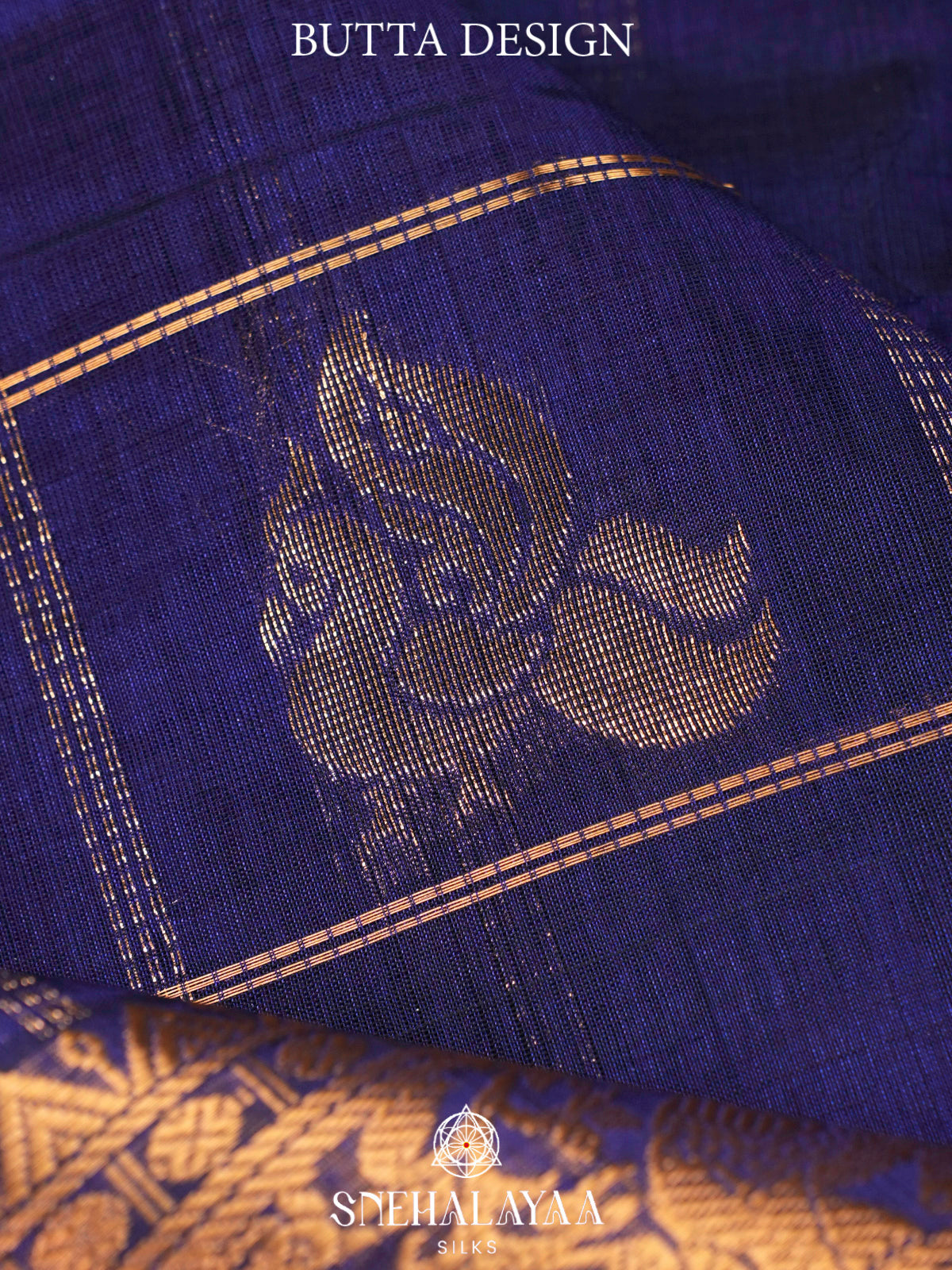 Navy Blue Kuppadam Silk Cotton Saree with Elephant Zari Border
