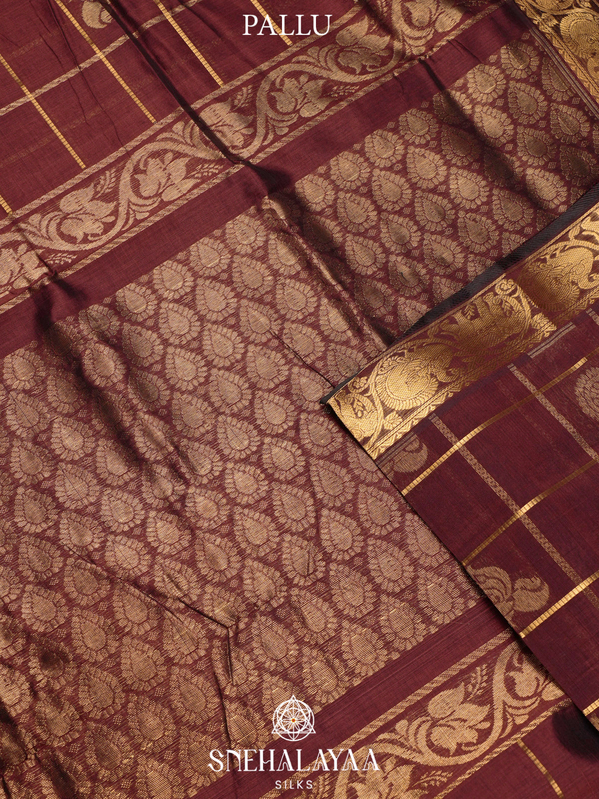 Maroon Kuppadam Silk Cotton Saree with Elephant Zari Border