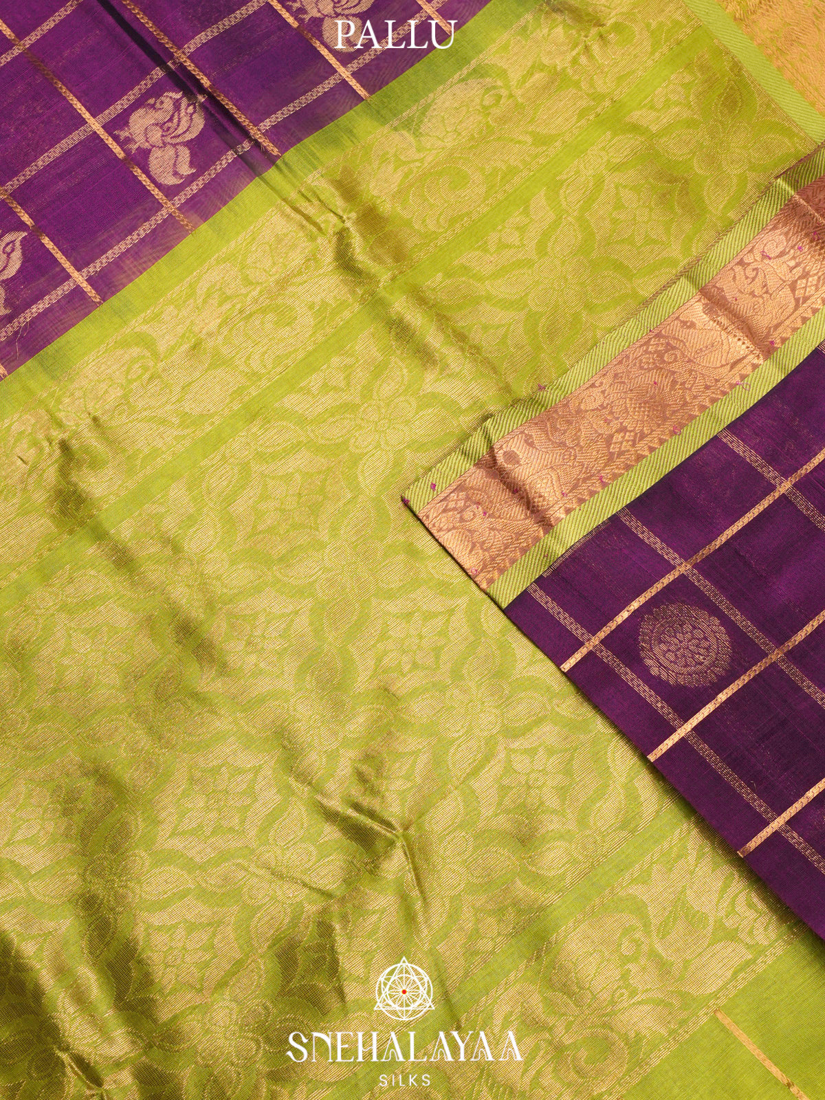 Purple Kuppadam Silk Cotton Saree with Elephant Zari Border