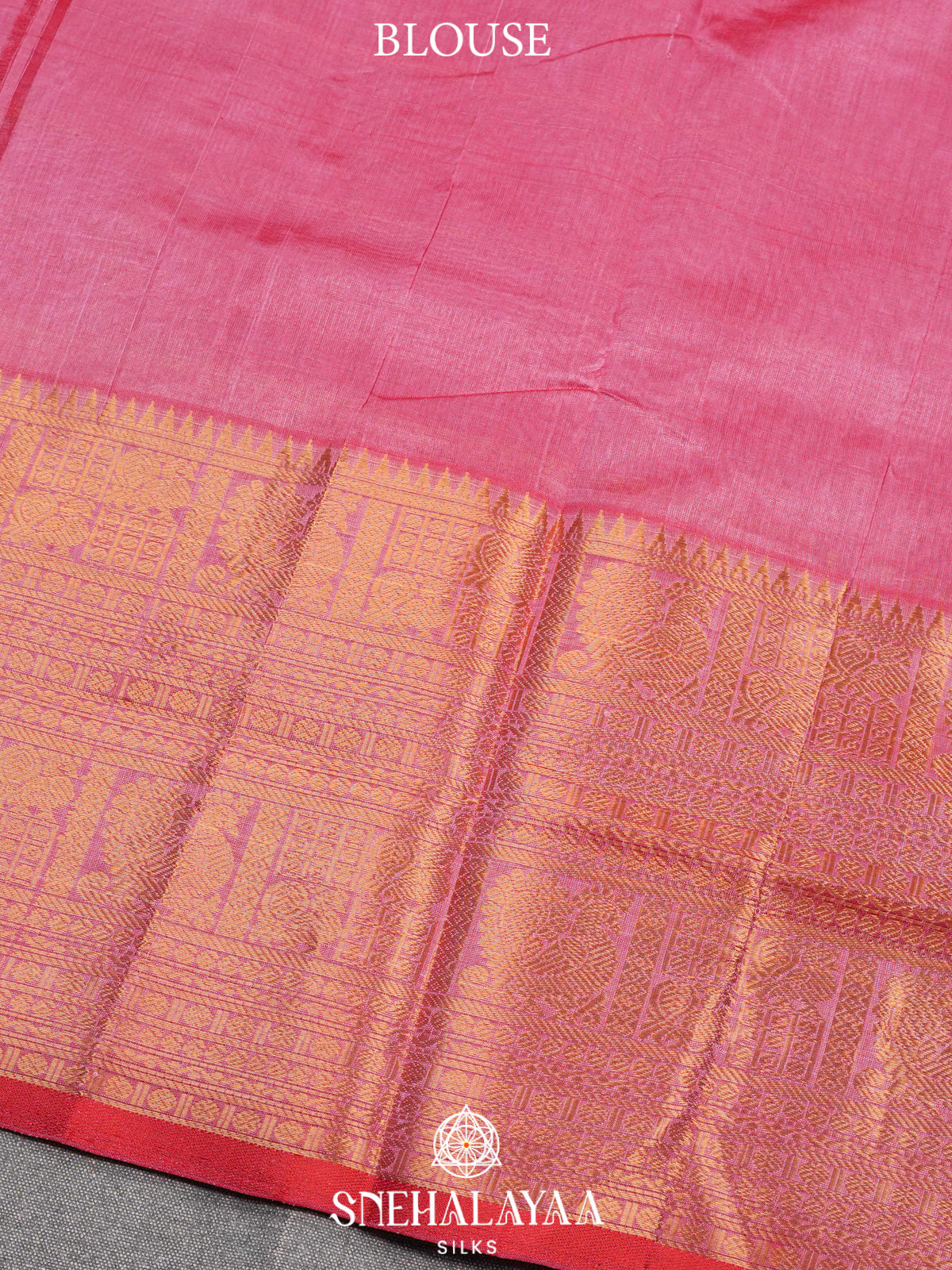 Rose Pink Kuppadam Silk Cotton Saree with Geometric Zari Border