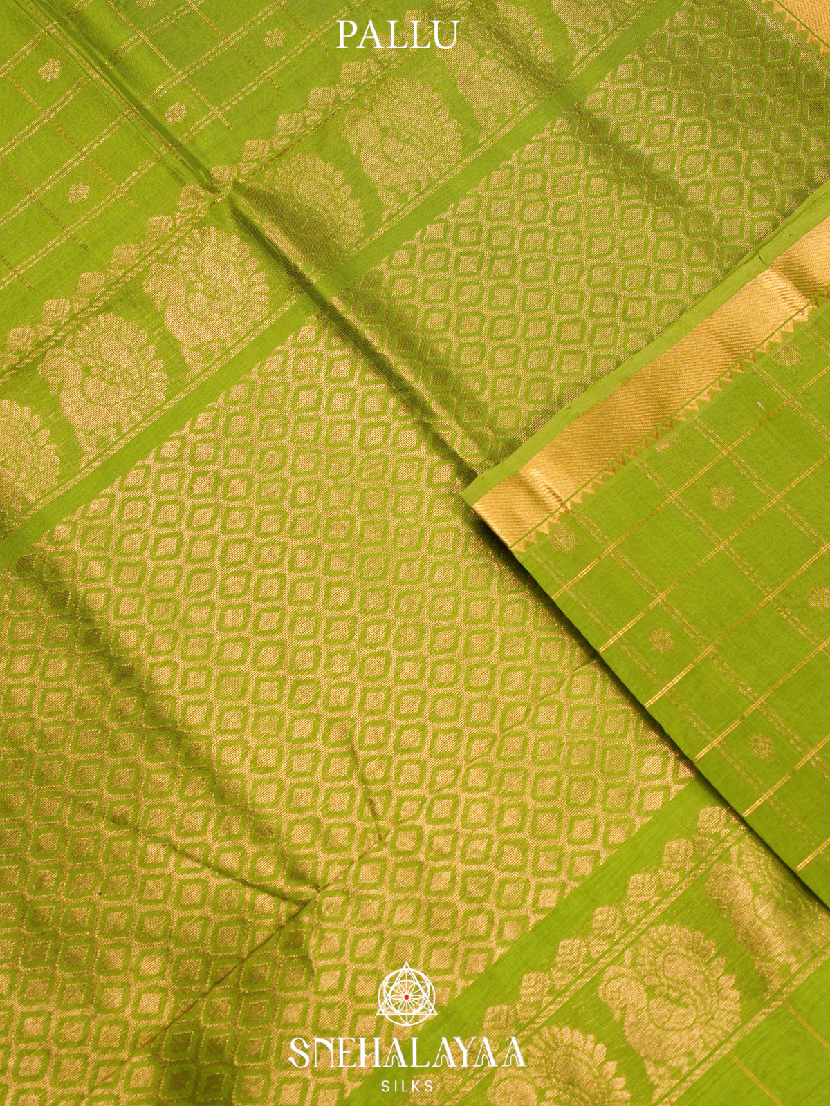 Parrot Green Kuppadam Silk Cotton Saree with Elephant Zari Border