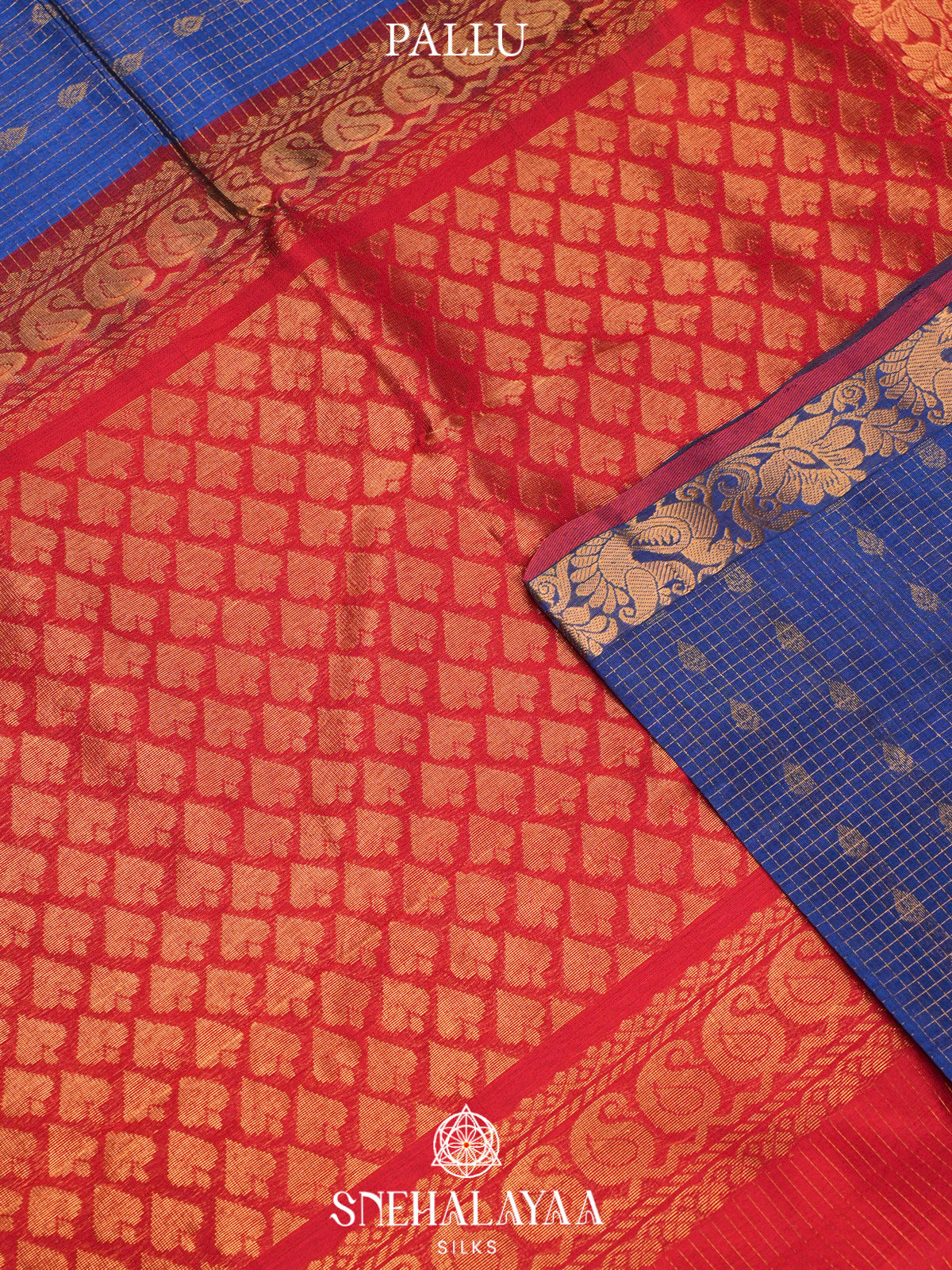 Ink Blue Kuppadam Silk Cotton Saree with Peacock Zari Border