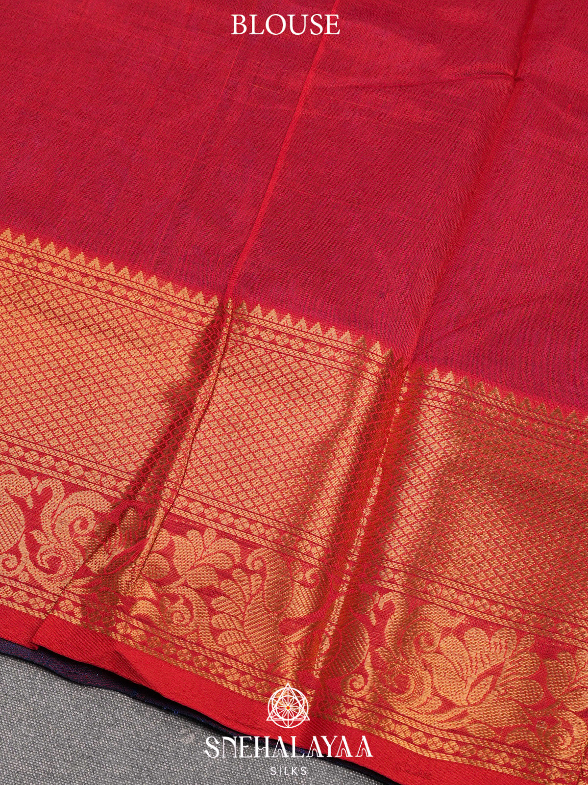 Ink Blue Kuppadam Silk Cotton Saree with Peacock Zari Border